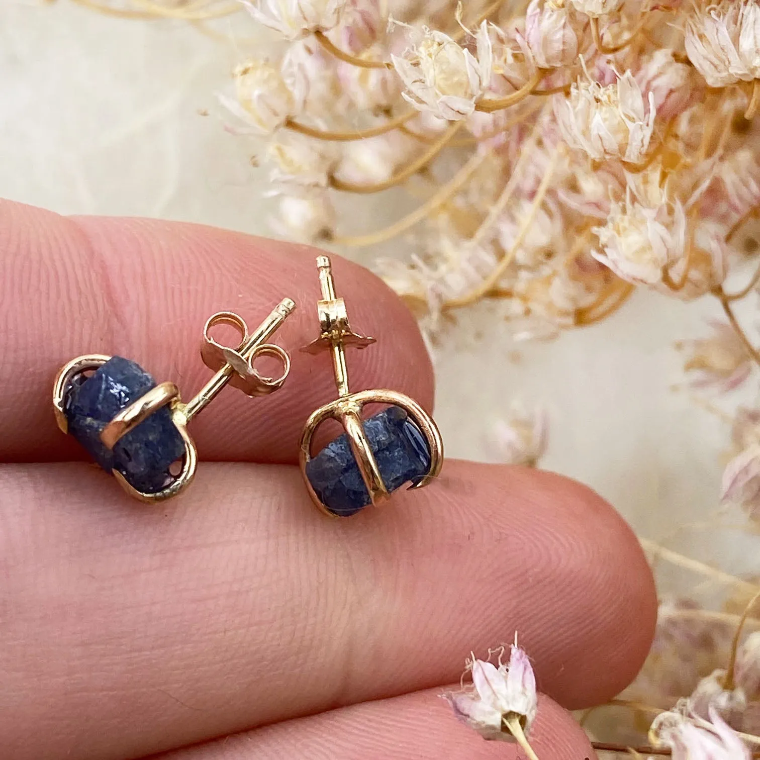 14k Raw Sapphire Studs