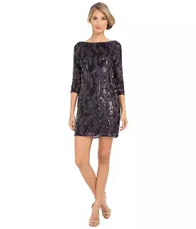 Adrianna Papell - Sequined Quarter Sleeve Dress 41901082