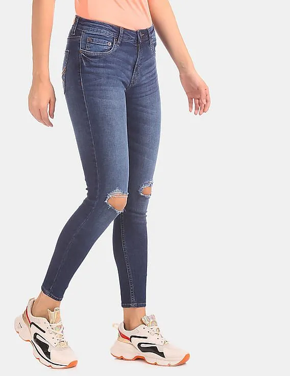 Aeropostale Women Blue Slim Fit Ripped Washed Jeans