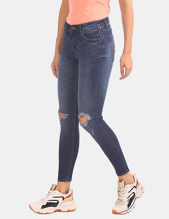 Aeropostale Women Blue Slim Fit Ripped Washed Jeans