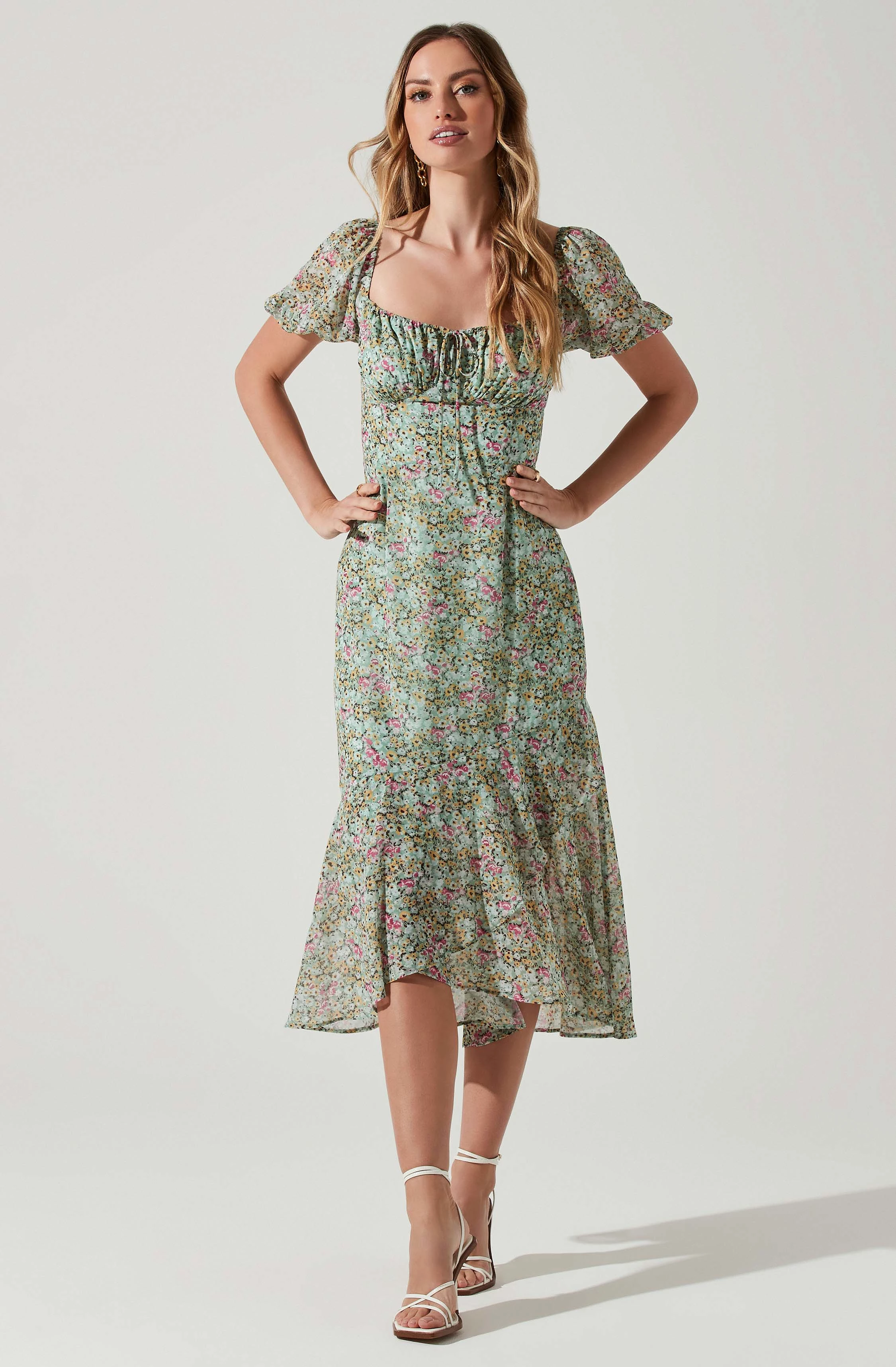 Aida Floral Puff Sleeve Midi Dress