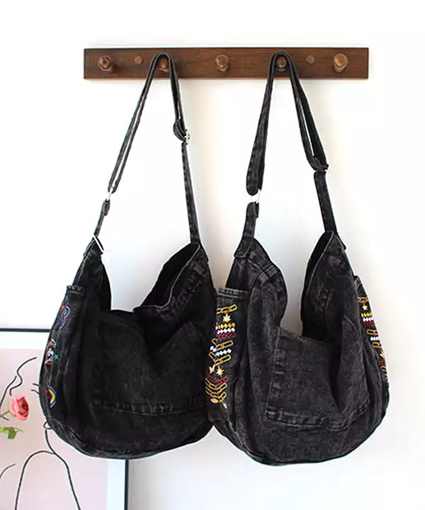 American Embroidered Large Capacity Denim One Shoulder Crossbody Bag SX1011