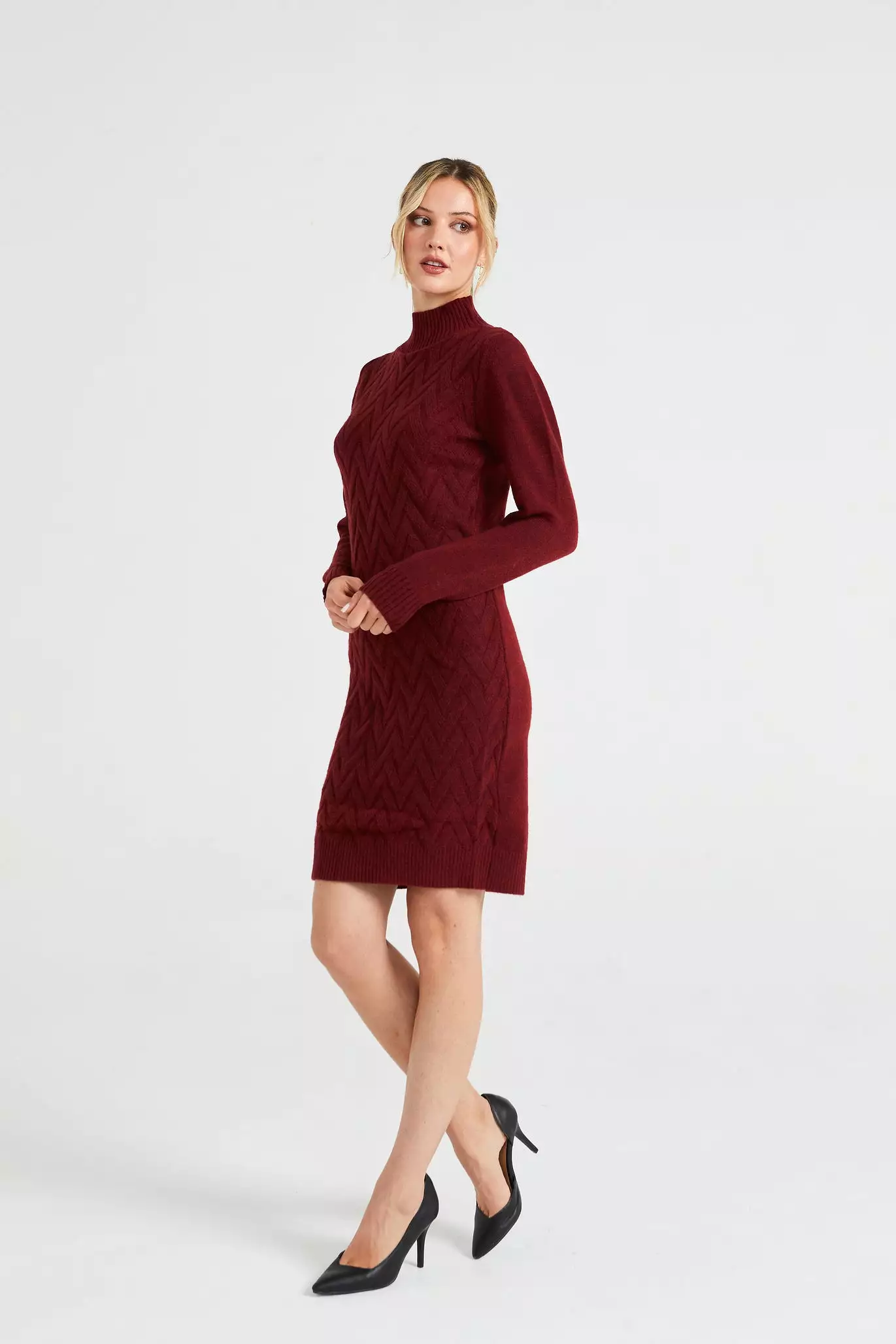 Angeleye High Neck Chunky Cable Knit Midi Dress