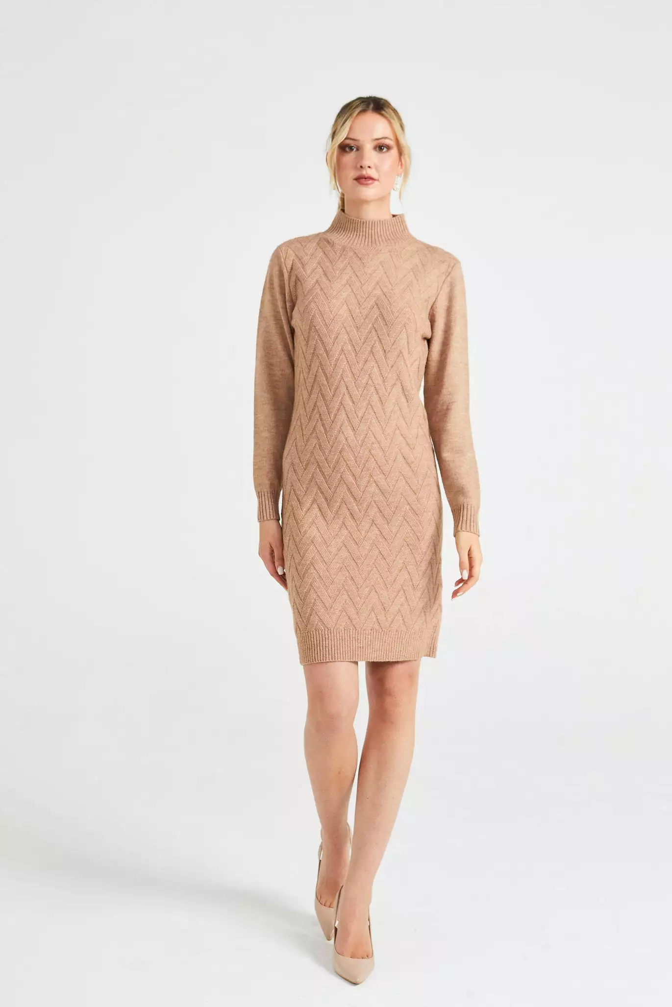 Angeleye High Neck Chunky Cable Knit Midi Dress