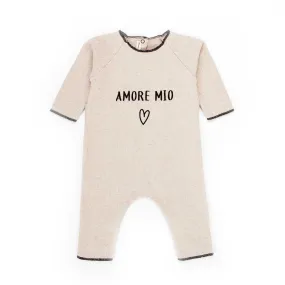 Babe & Tess Ecru Printed Romper For Baby Girl