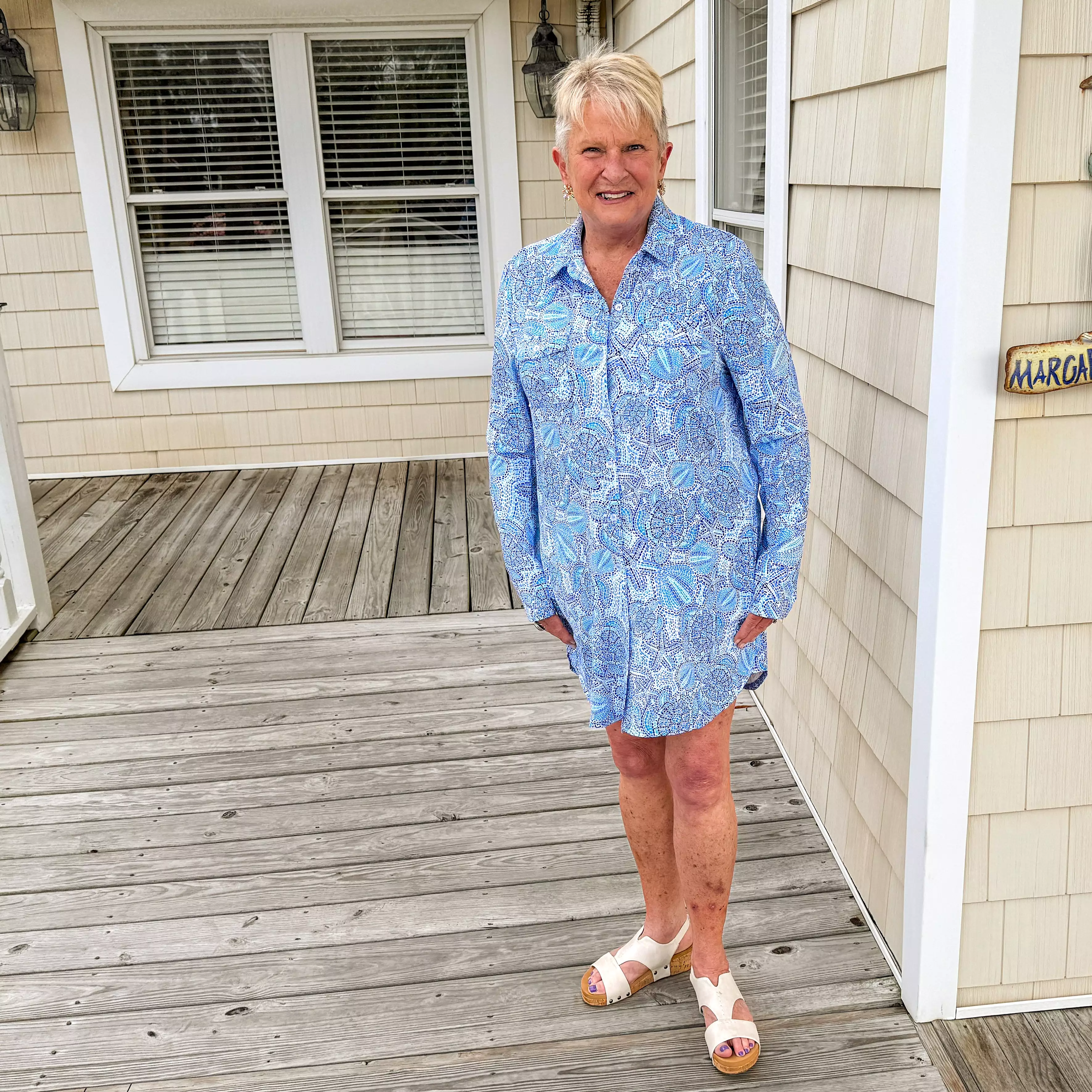 Beachtime Long Sleeve Collar Dress in Turtle Dots