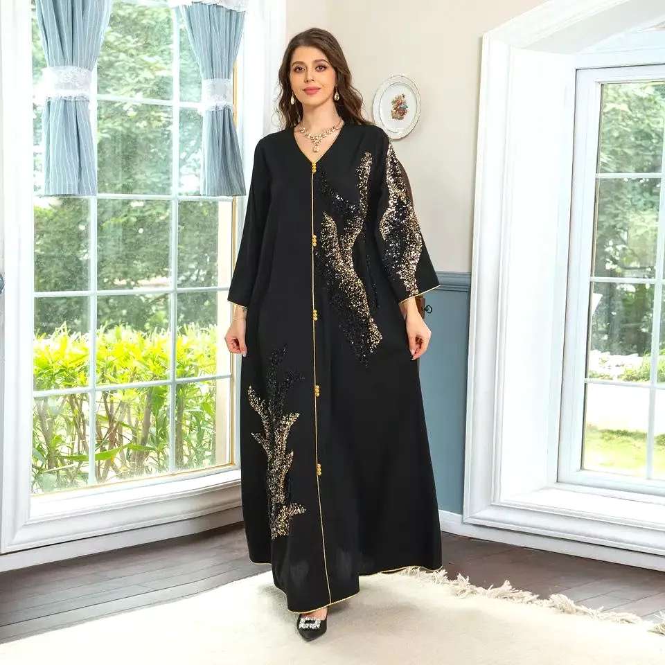 Black Dress Women Ramadan Clothes Femme Sequin Embroidery Loose Abaya Dress S S4945063