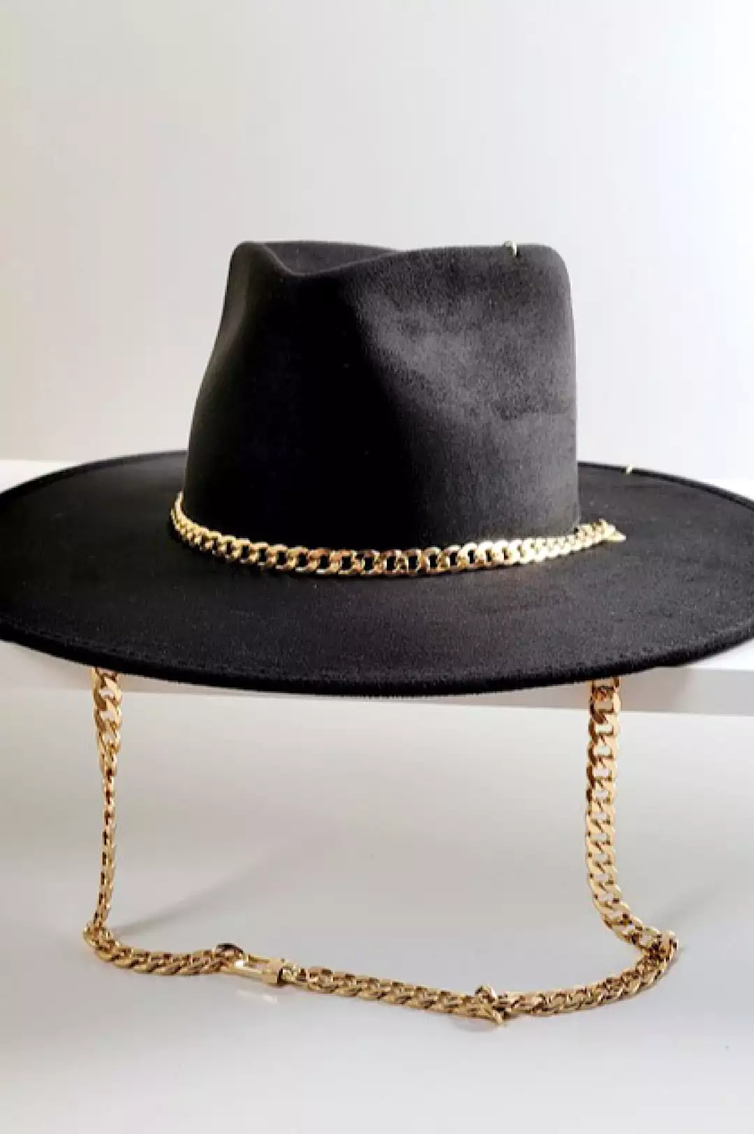 Black Suede Chain Detail Hat