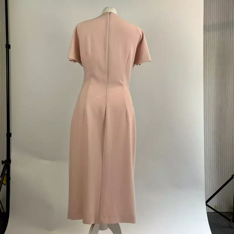 Bottega Veneta Baby Pink Crepe Wrap Detail Belted Midi Dress L