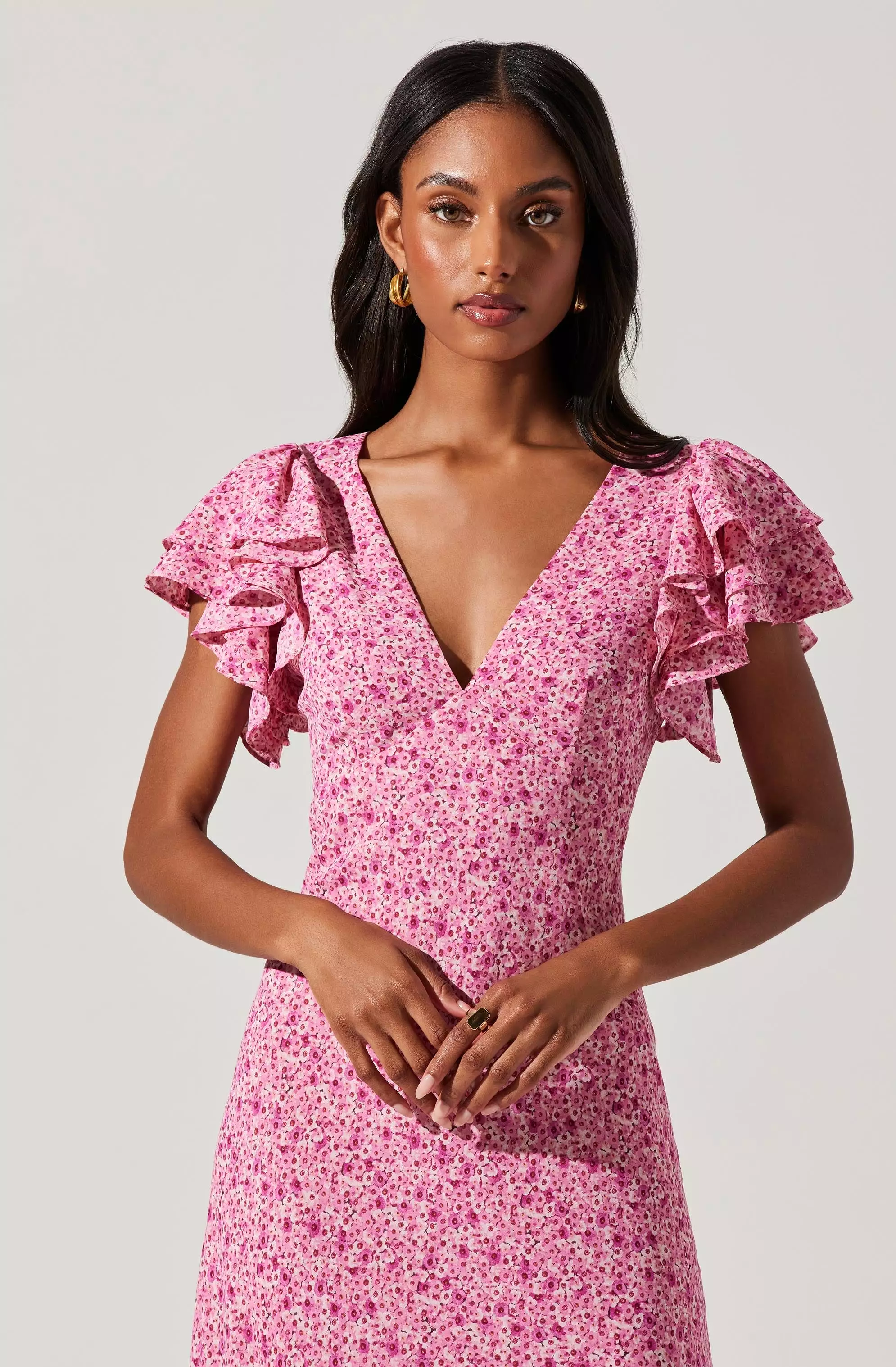 Celestine Floral Flutter Sleeve Midi Dress