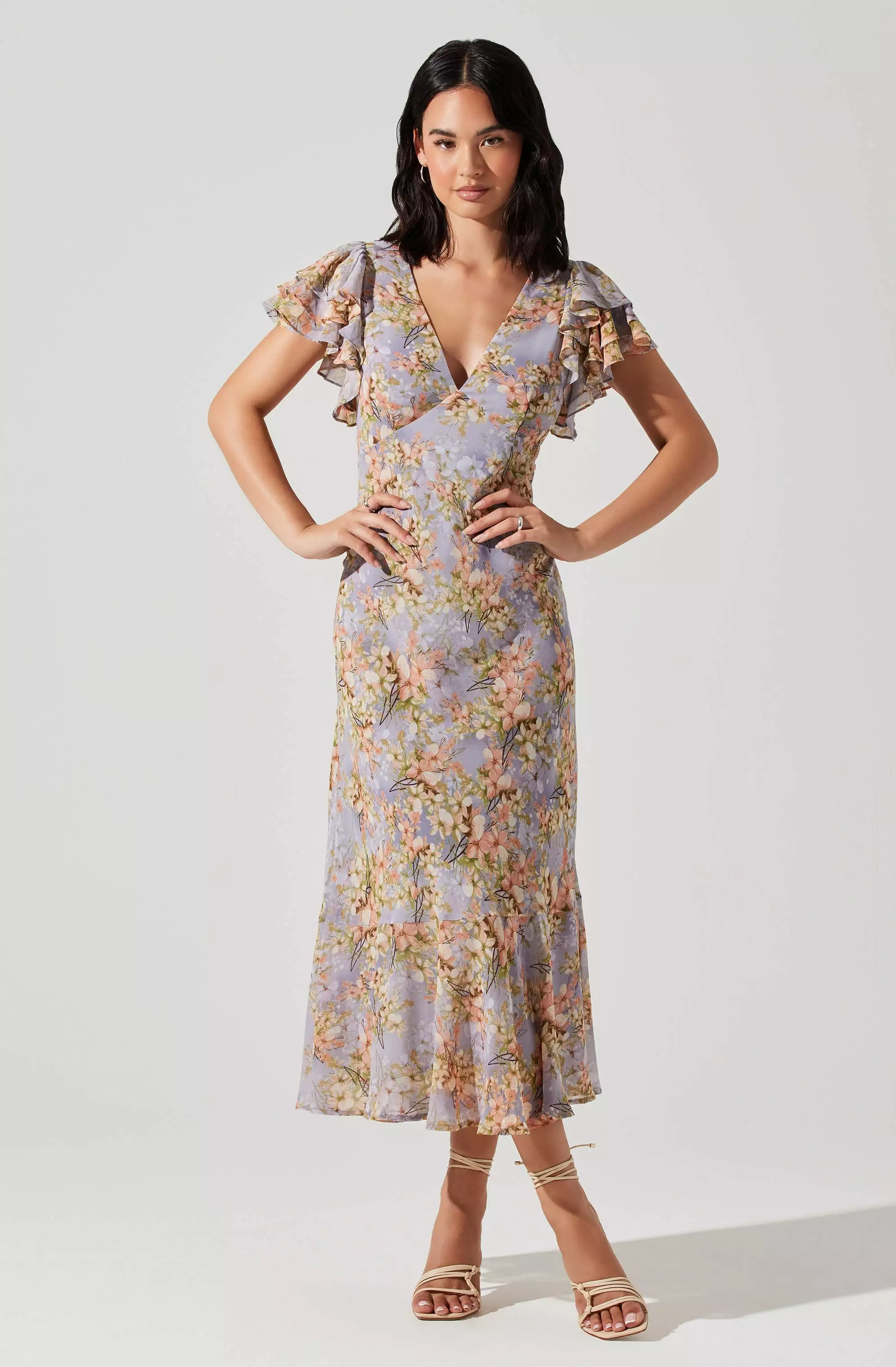 Celestine Floral Flutter Sleeve Midi Dress