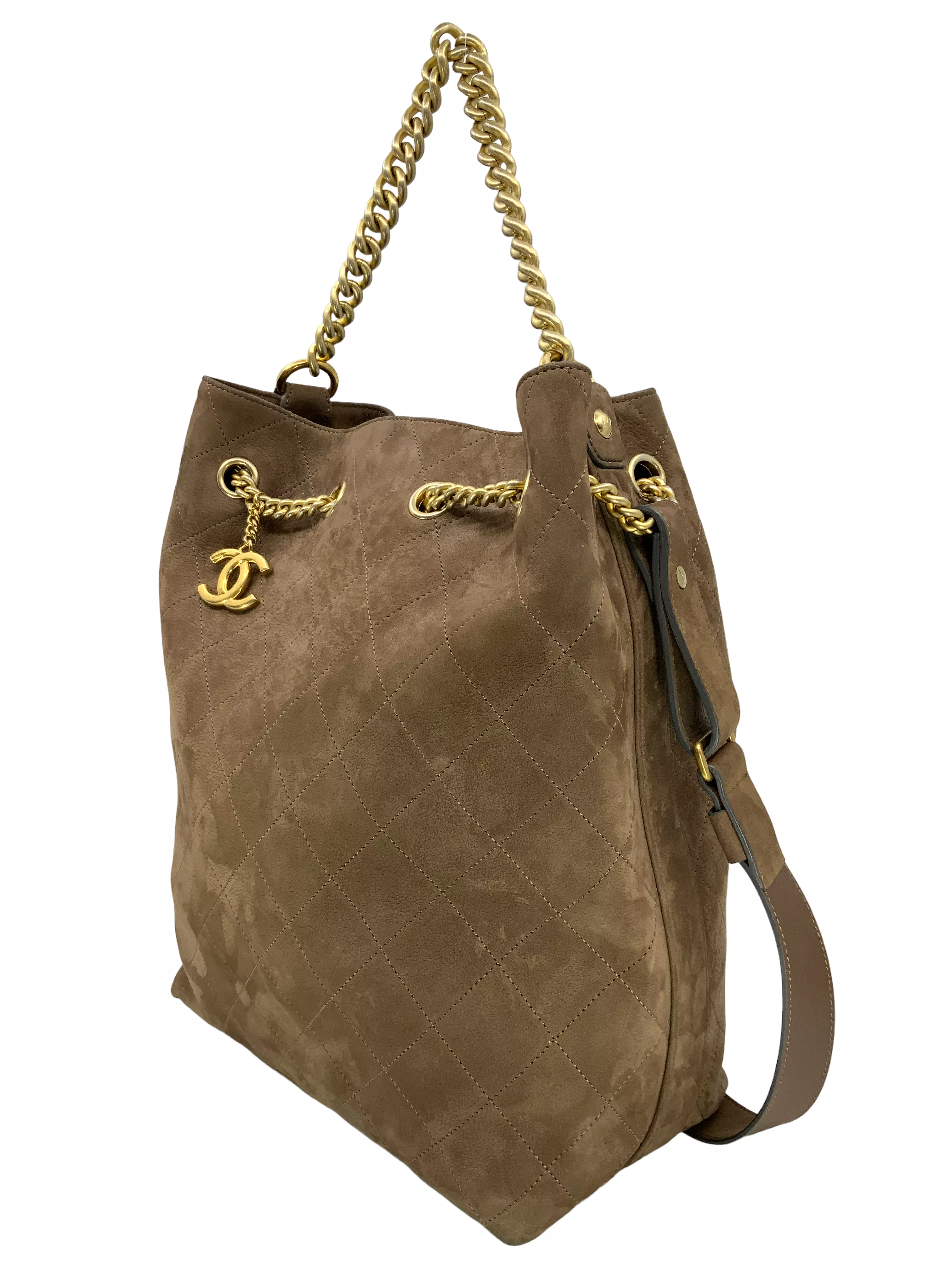 CHANEL Suede Calfskin Small On My Shoulder Drawstring Bag