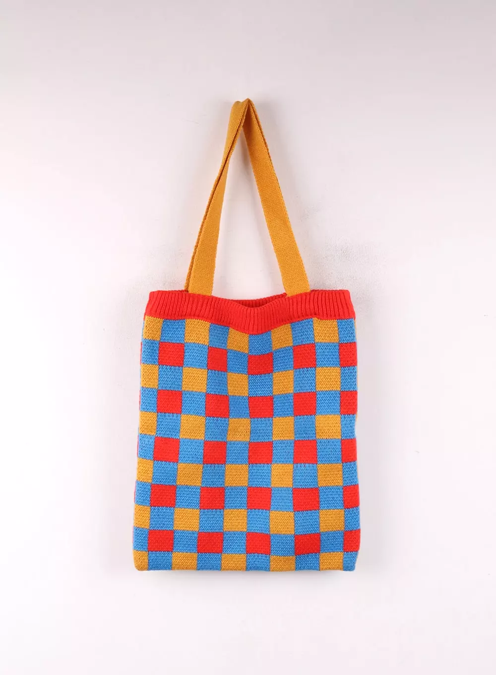 Checkered Embroidered Tote Bag OF405