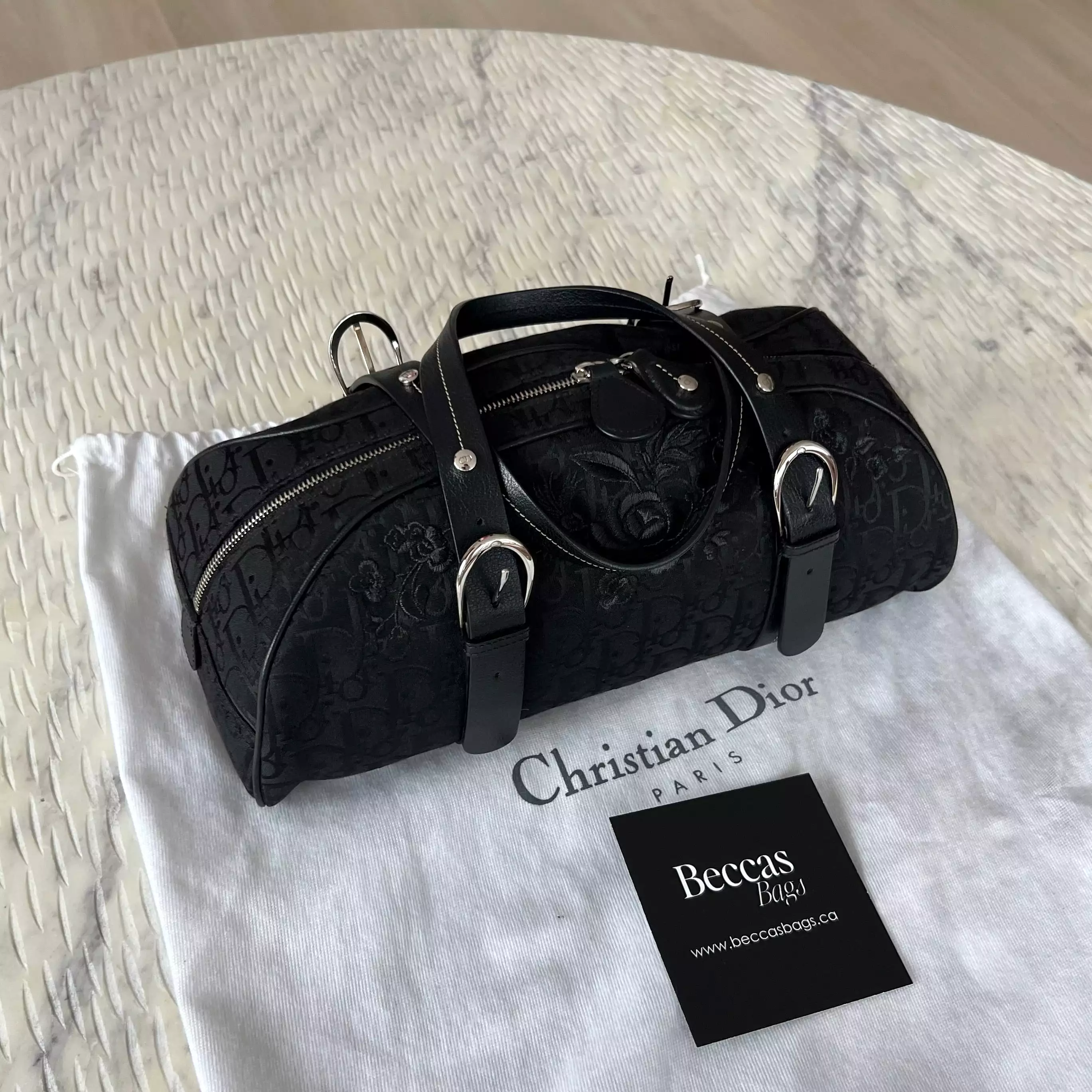 Christian Dior Black Flower Embroidered Trotter Bag