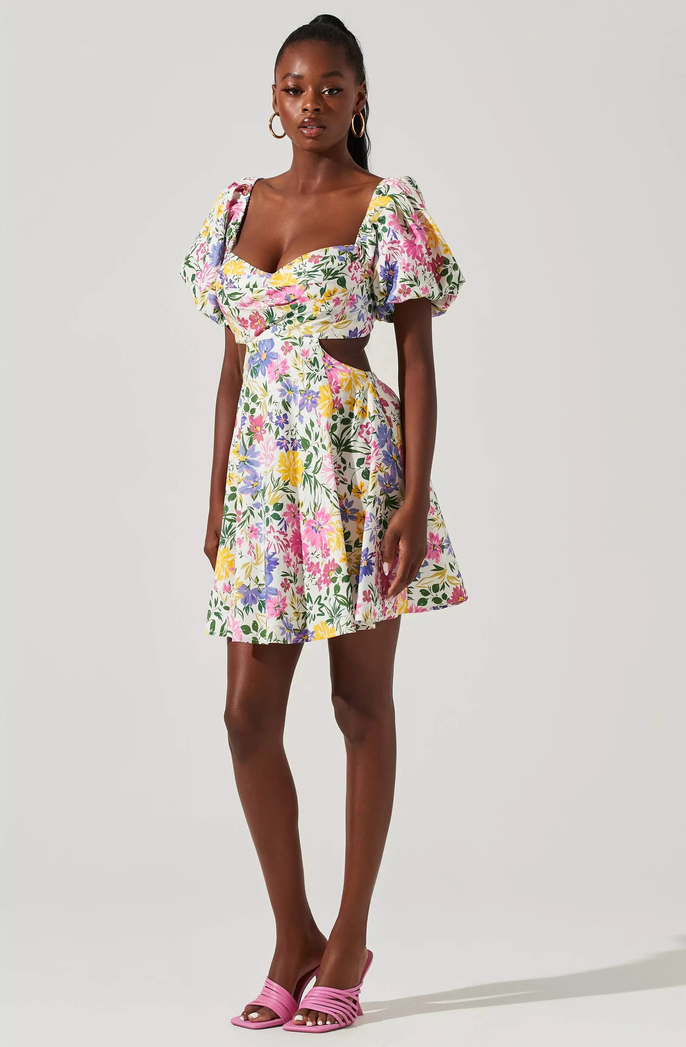 Clarita Floral Cutout Puff Sleeve Mini Dress