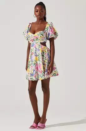 Clarita Floral Cutout Puff Sleeve Mini Dress