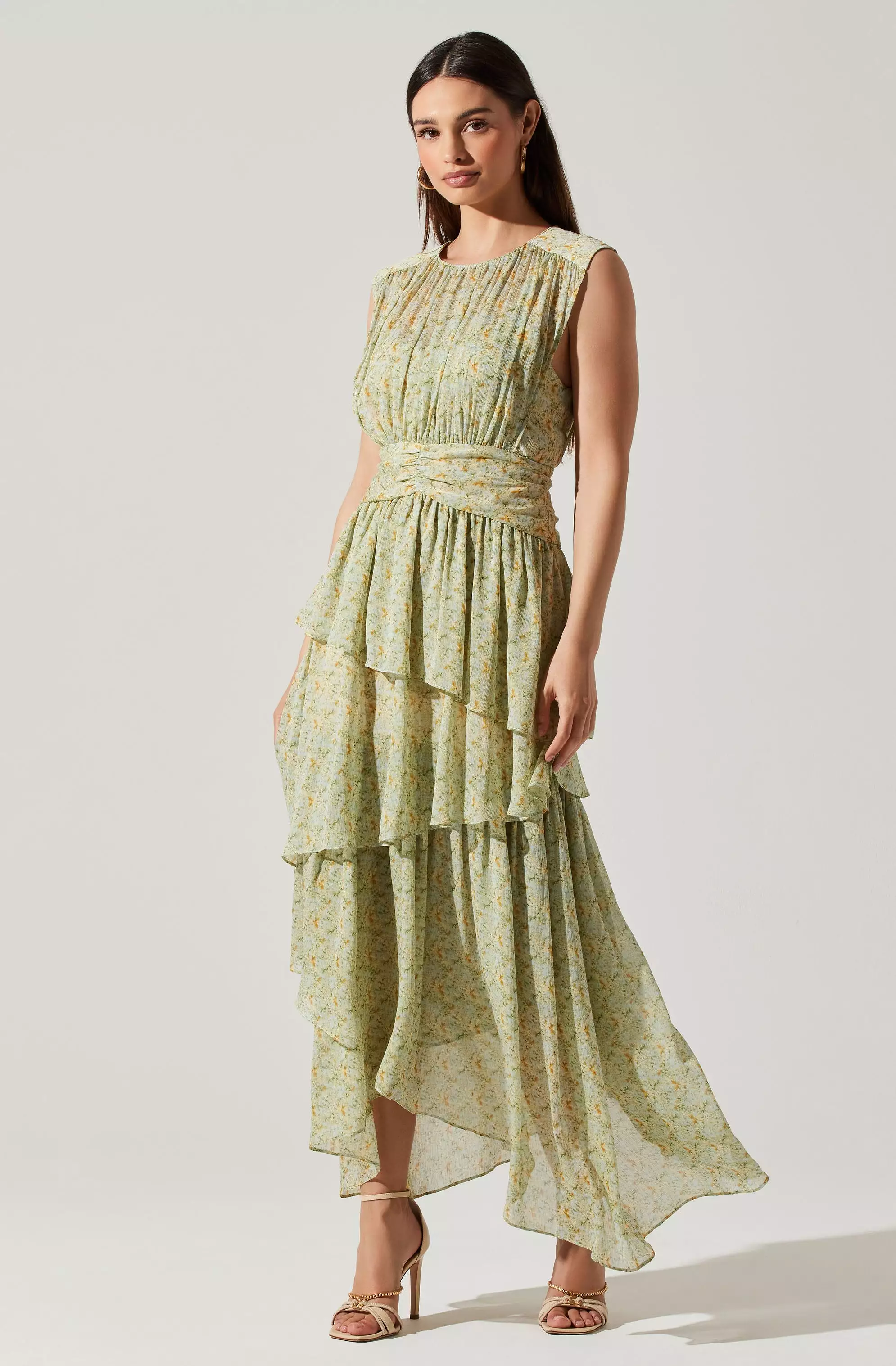 Clio Floral Tiered Ruffled Midi Dress