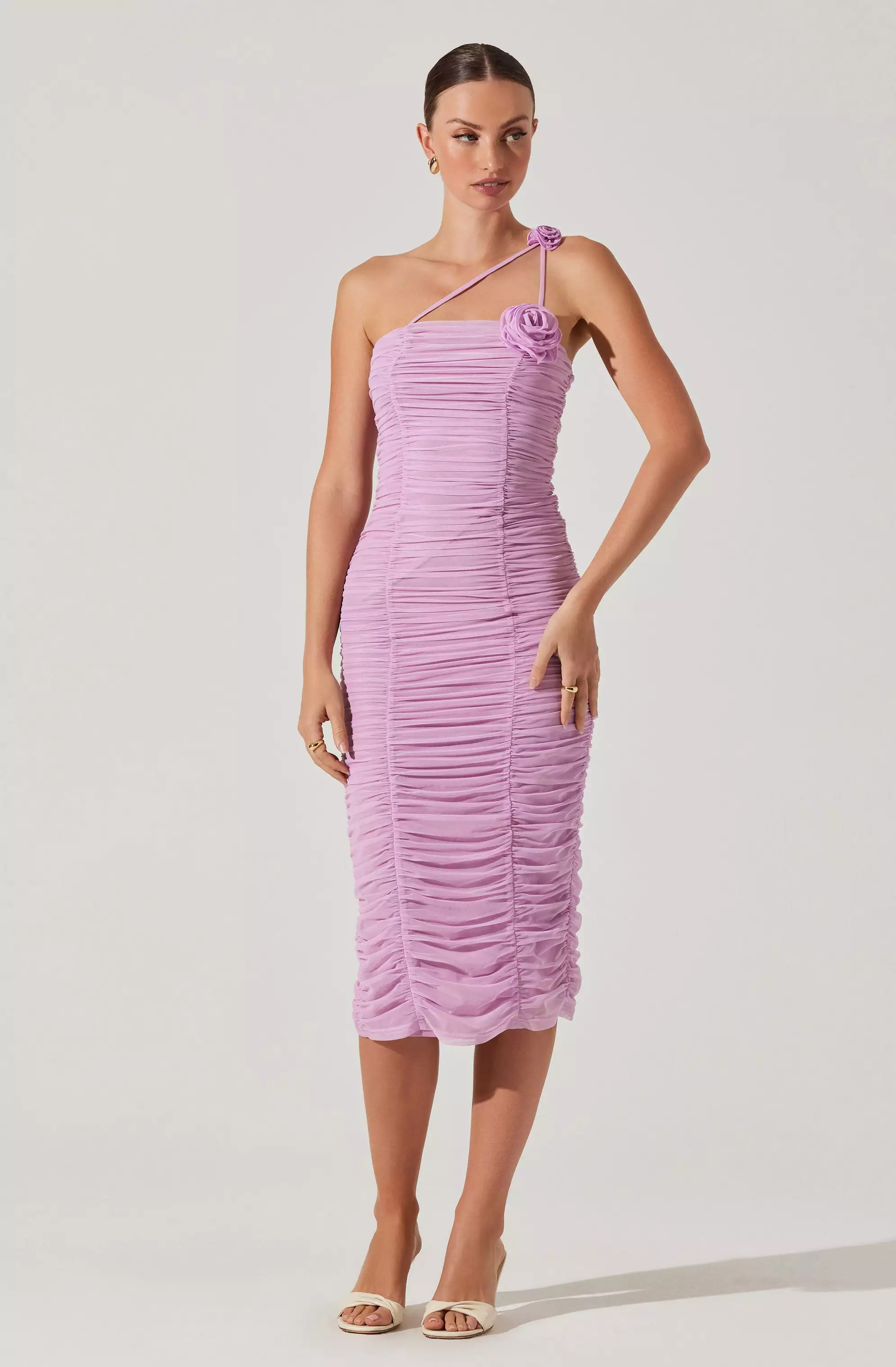 Corsage Ruched Bodycon Midi Dress