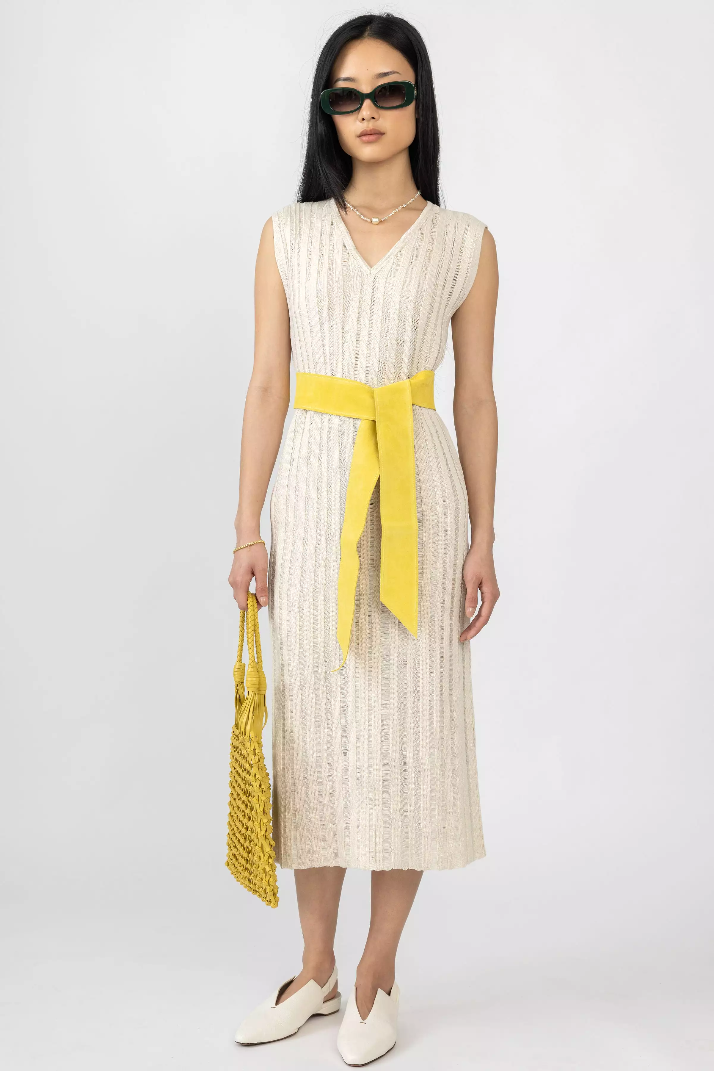 Cotton Knit Midi Dress in Ecru