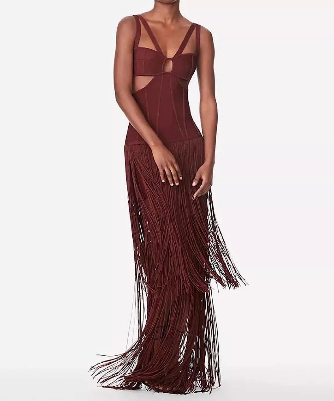 Cutout Bandage Long Dress With Tassels In Auburn