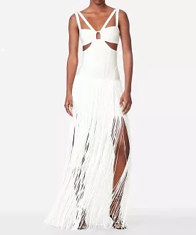 Cutout Bandage Long Dress With Tassels In White