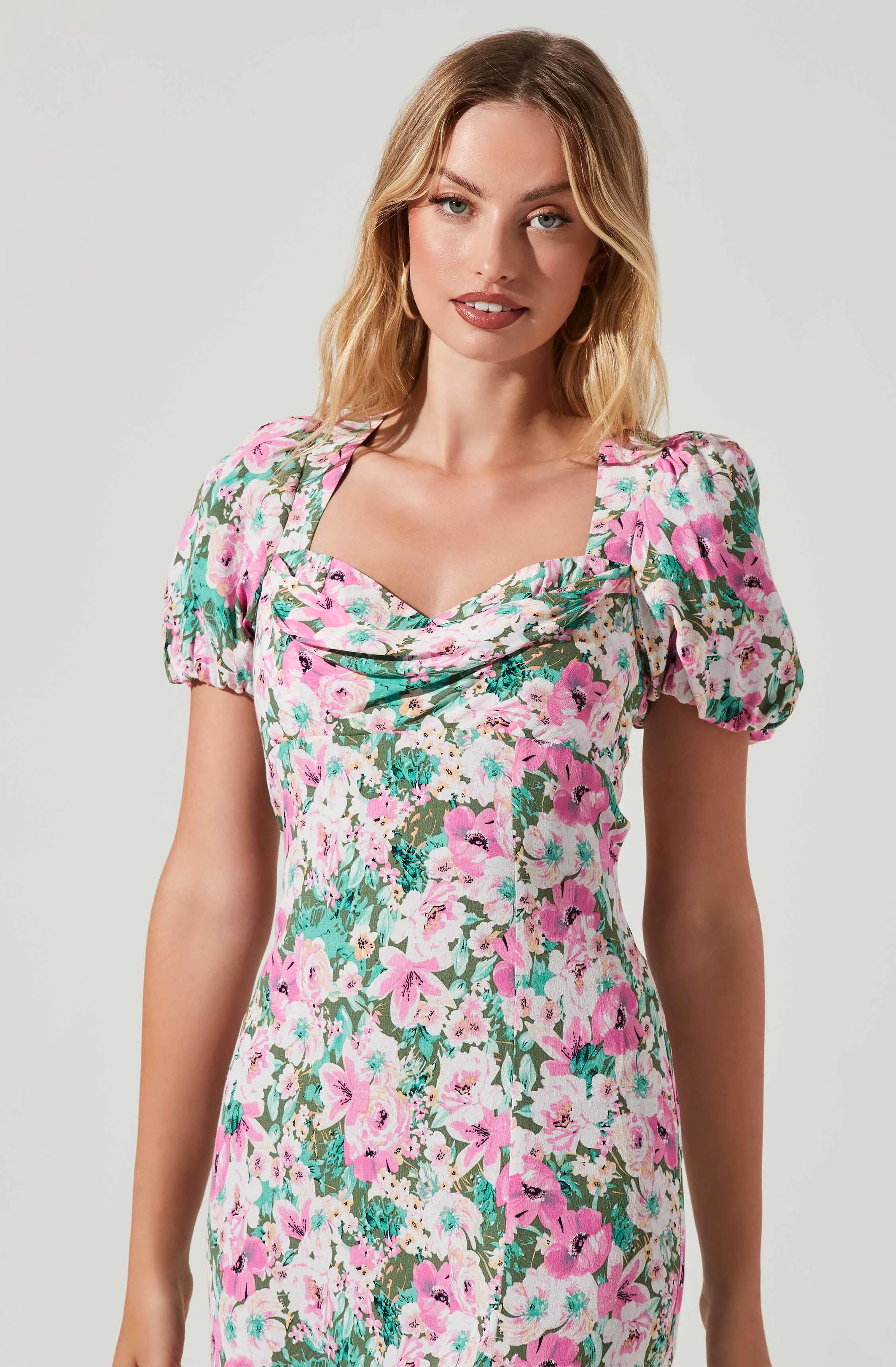 Dayanara Floral Puff Sleeve Midi Dress