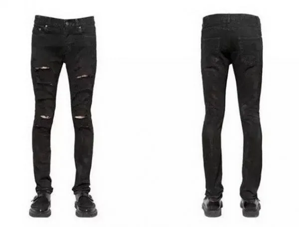 Destroyed Slim Jeans for Men with Ripped Holes