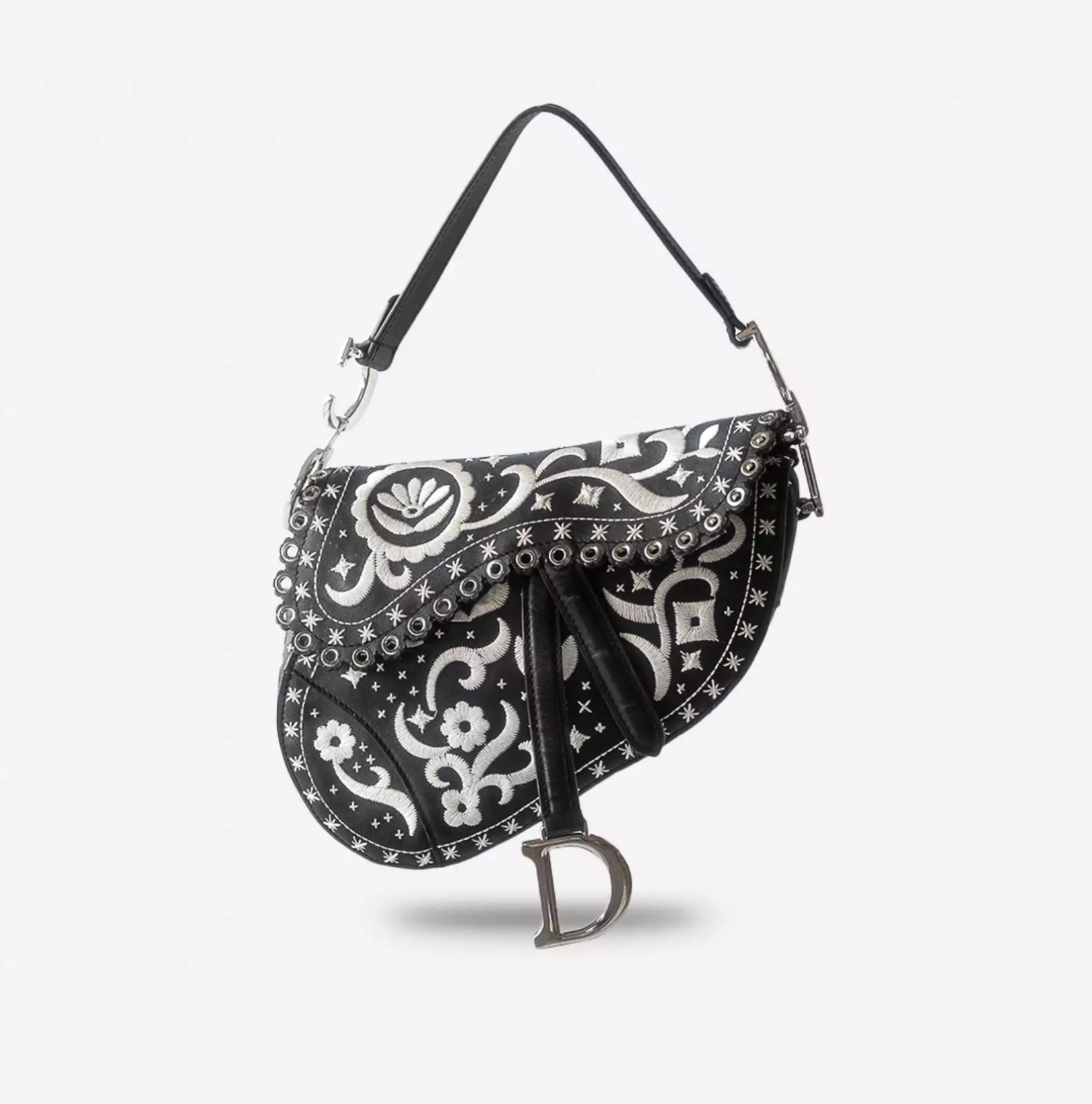 DIOR - SADDLE BAG EMBROIDERED BLACK & WHITE