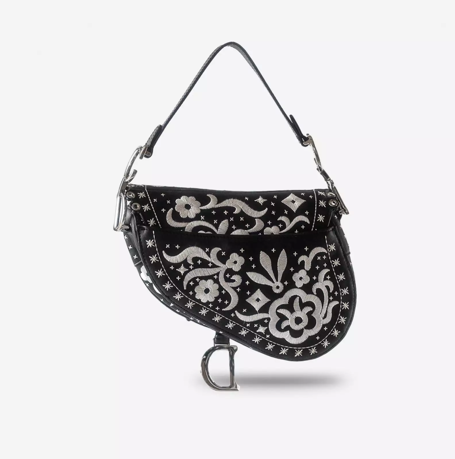 DIOR - SADDLE BAG EMBROIDERED BLACK & WHITE