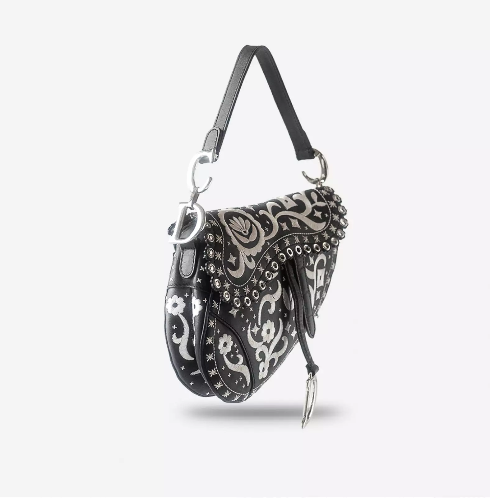 DIOR - SADDLE BAG EMBROIDERED BLACK & WHITE