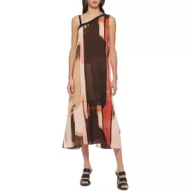 DKNY Womens Chiffon Printed Shift Dress