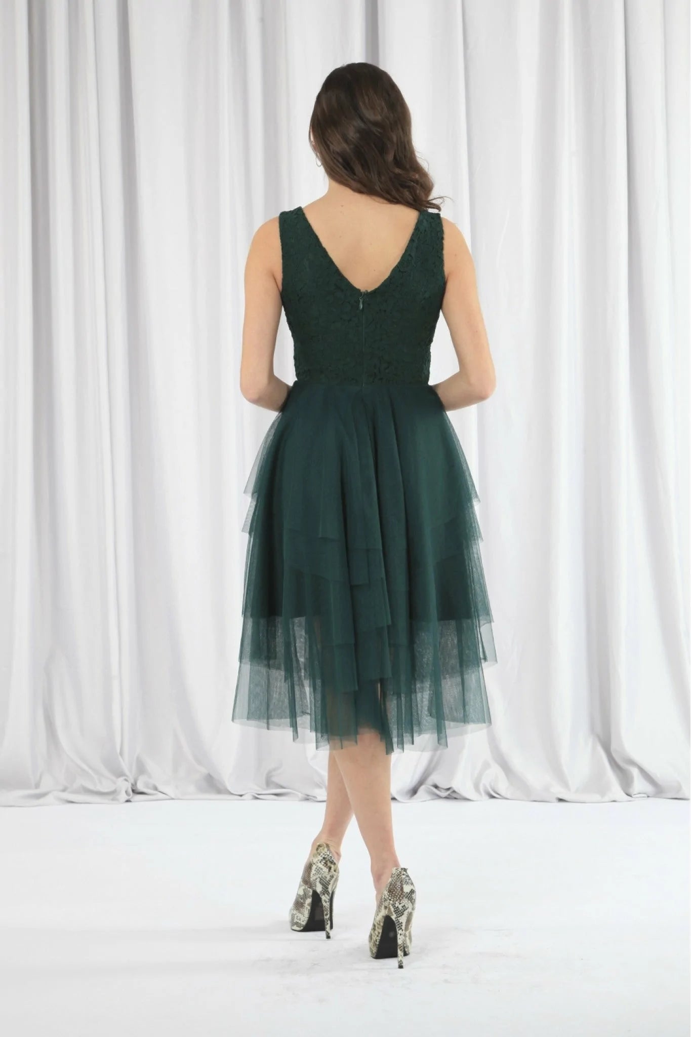 Double Second Green Tiered Tulle Dress