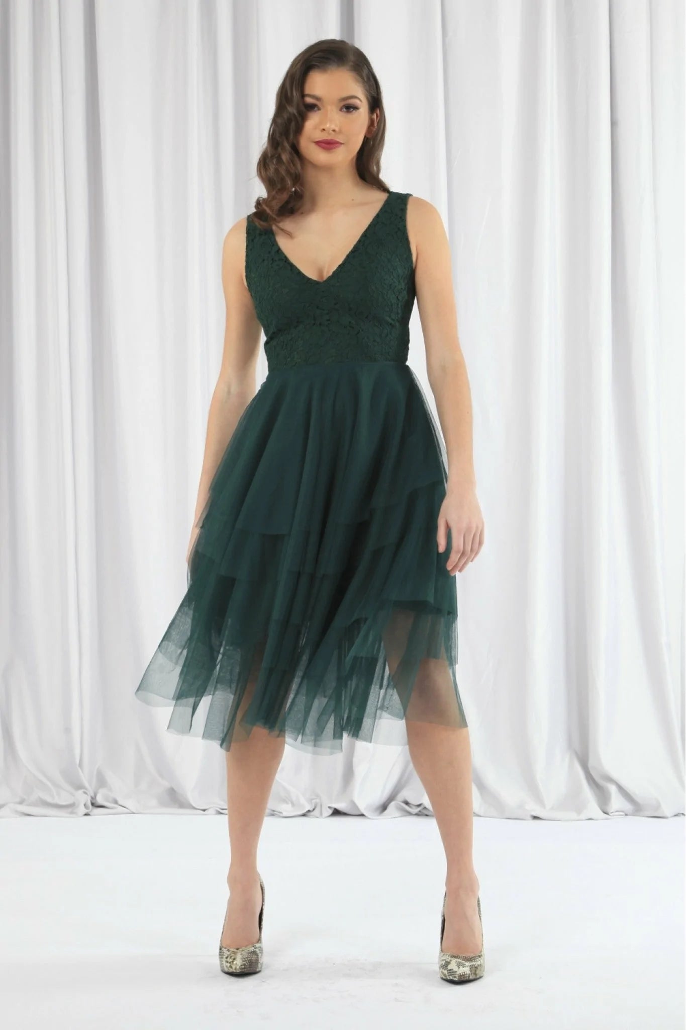 Double Second Green Tiered Tulle Dress