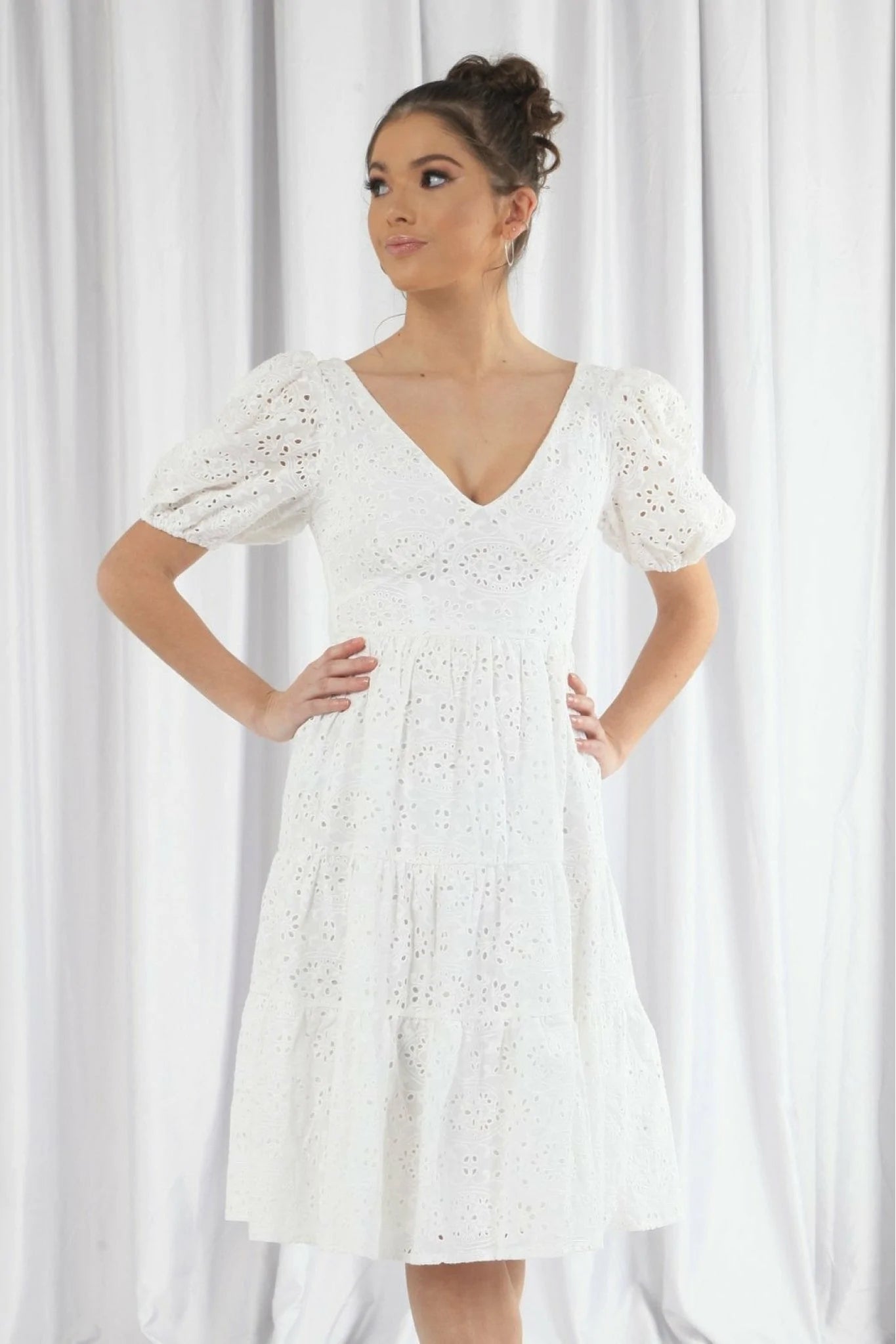 Double Second White Tiered Broderie Dress