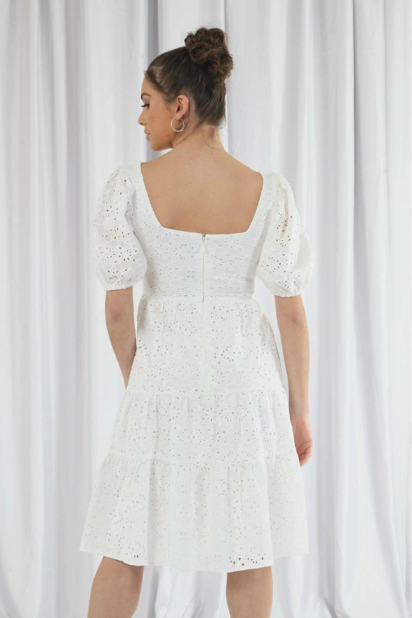 Double Second White Tiered Broderie Dress