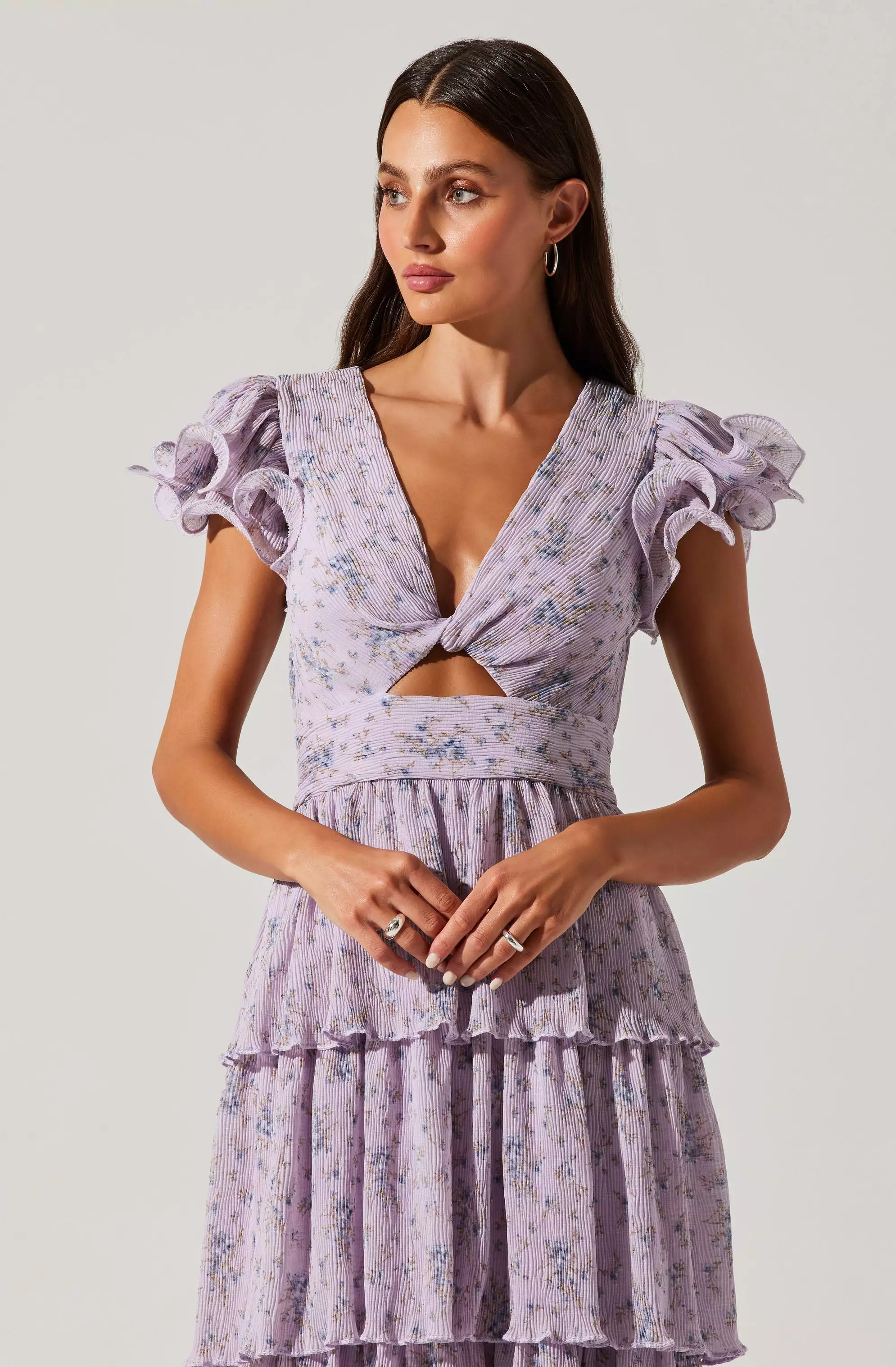 Emporia Floral Pleated Tiered Midi Dress