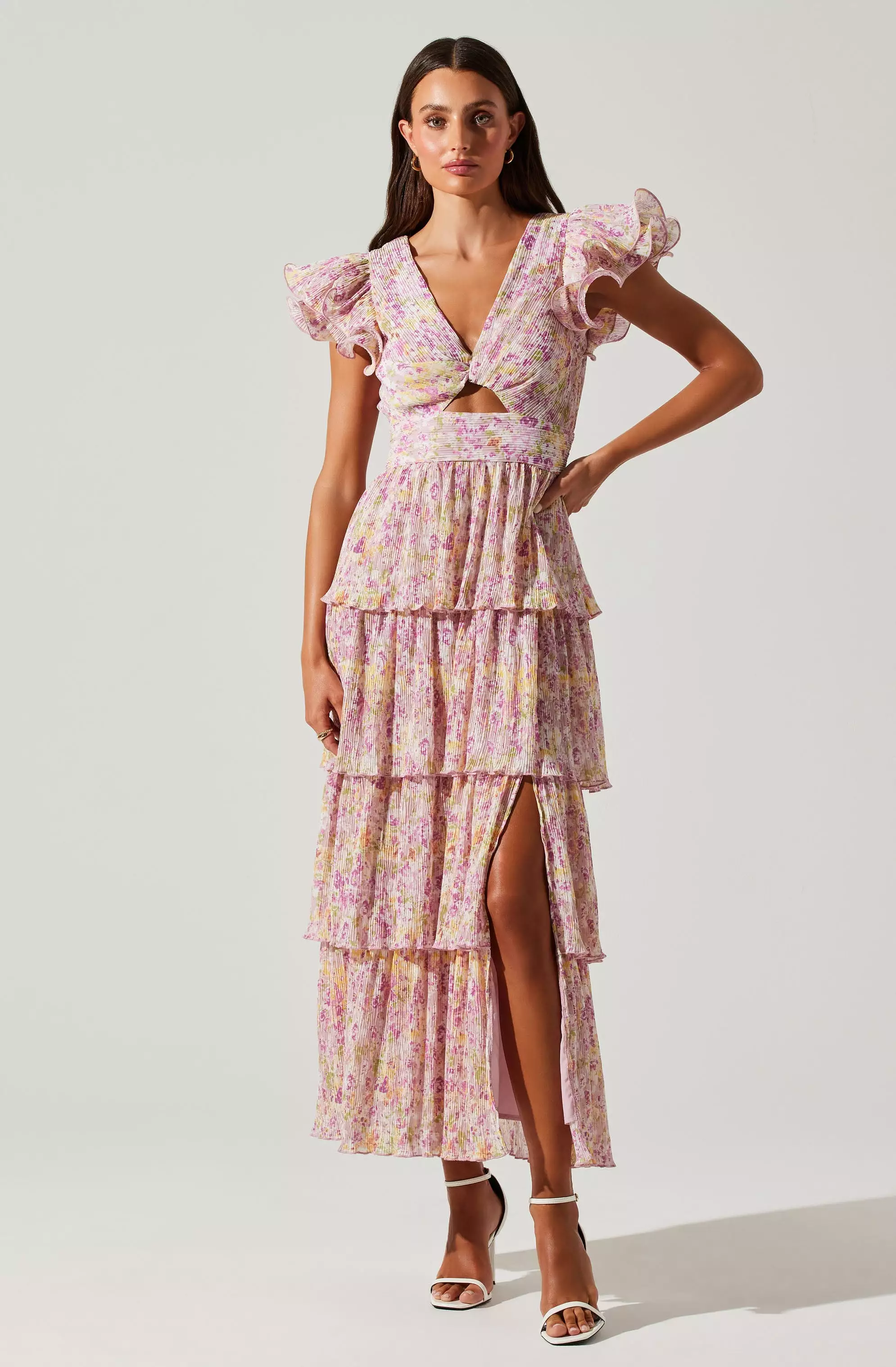 Emporia Floral Pleated Tiered Midi Dress