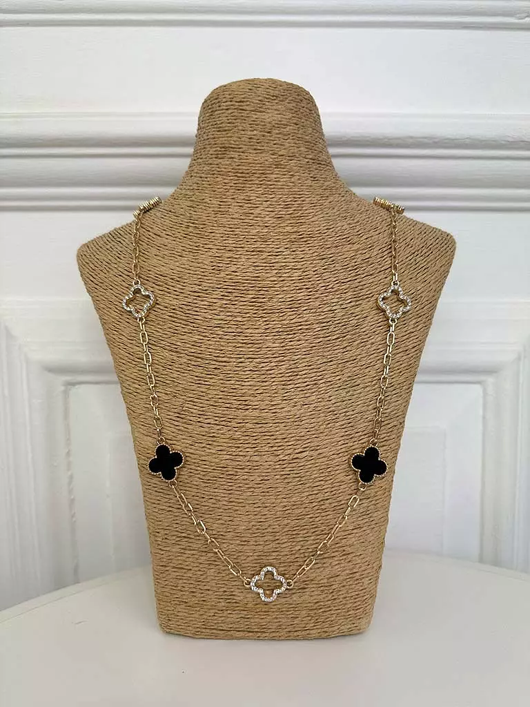 Envy Embellished Clover Chain Necklace - Gold & Black