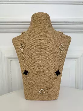 Envy Embellished Clover Chain Necklace - Gold & Black