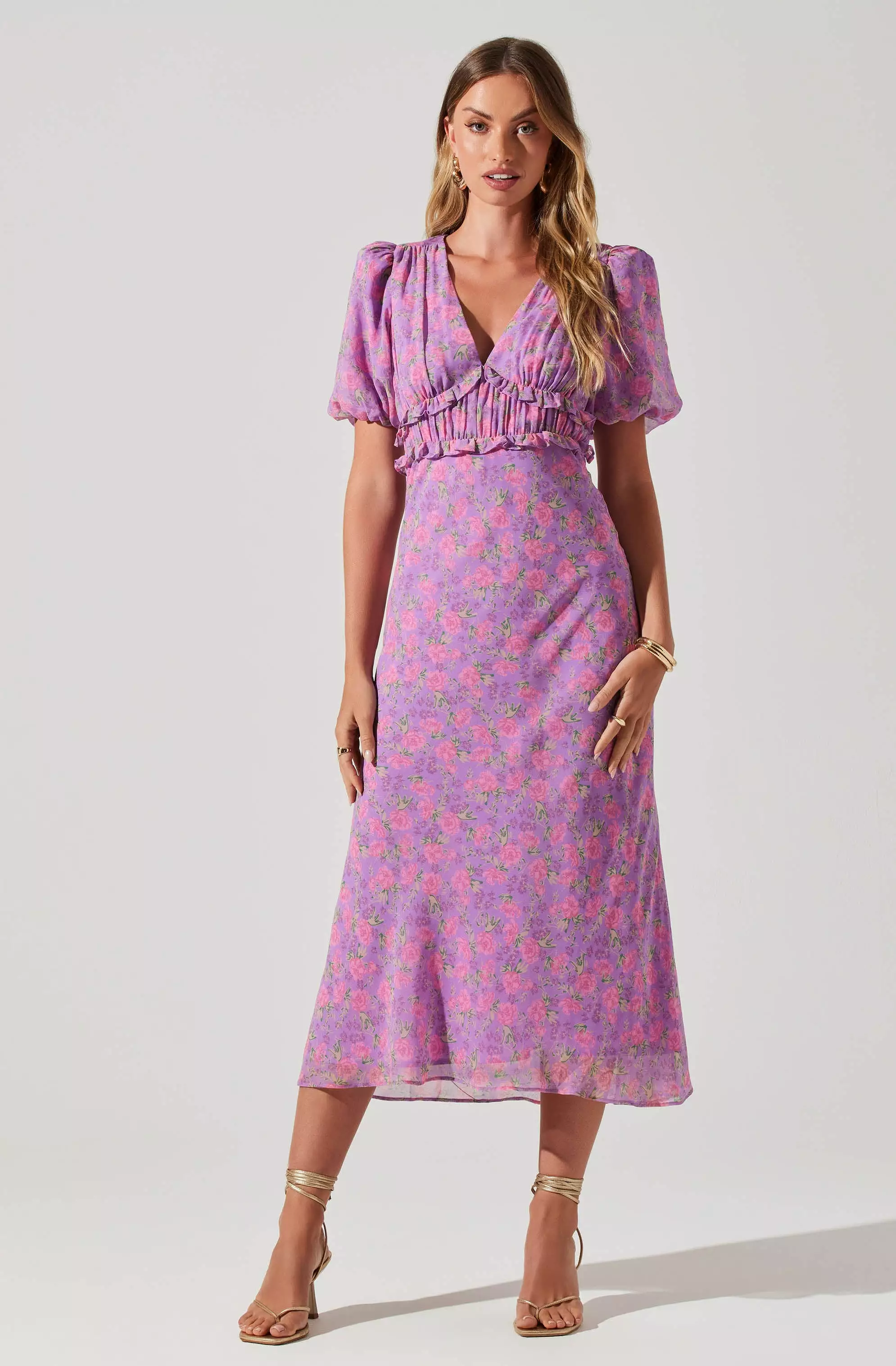 Esperanza Floral Puff Sleeve Midi Dress