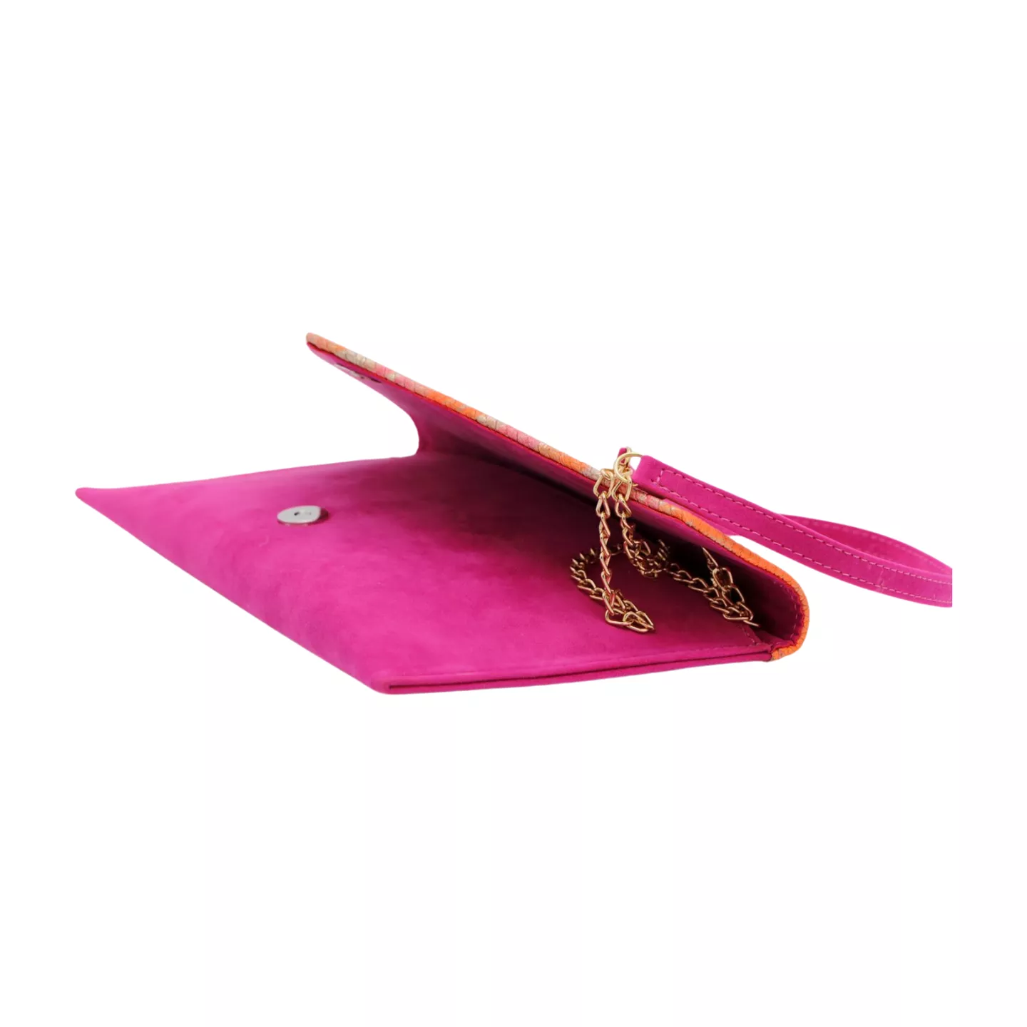 FABUCCI Pink Suede & Print Envelope Clutch Bag