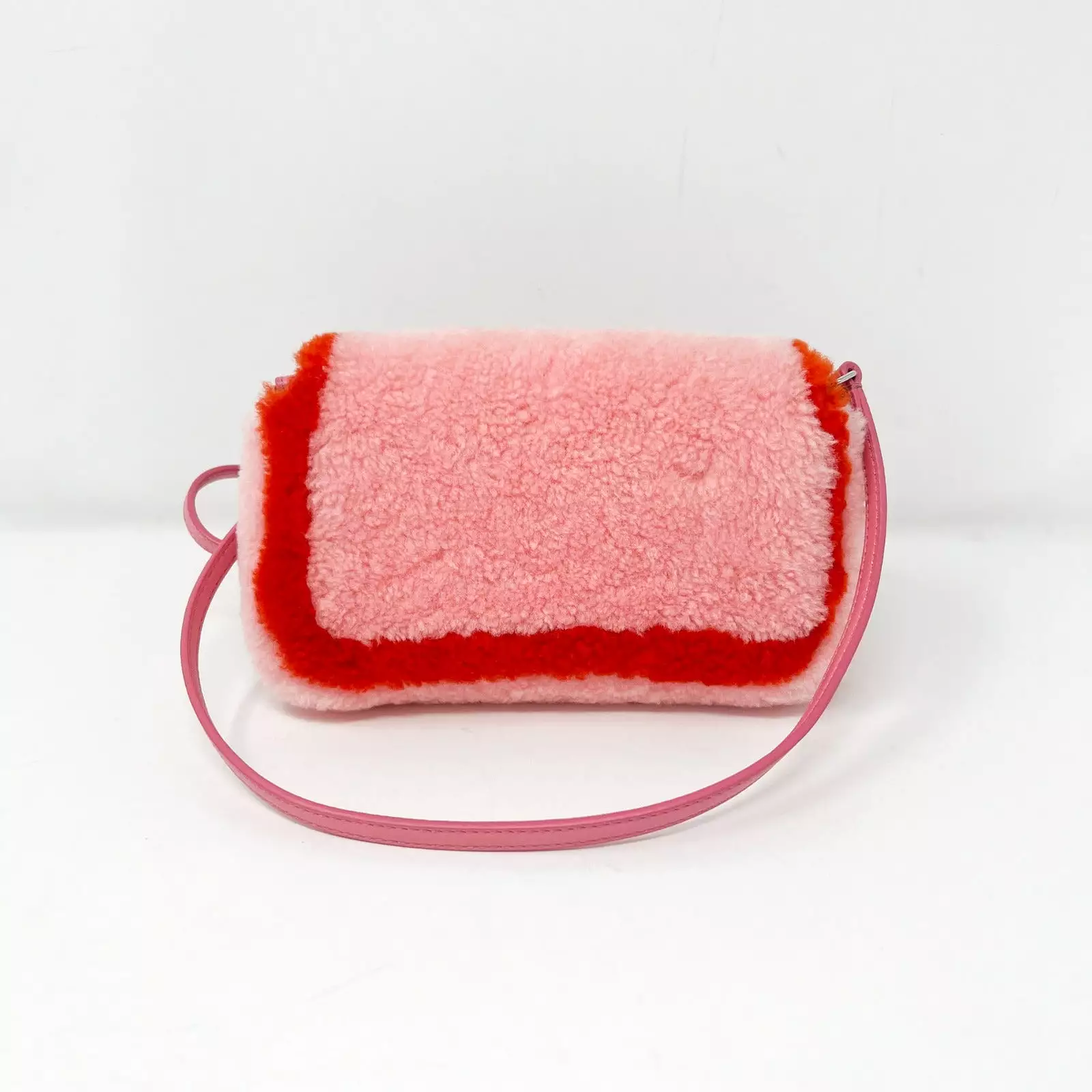 Fendi Micro Baguette Pink Shearling Fur Bag