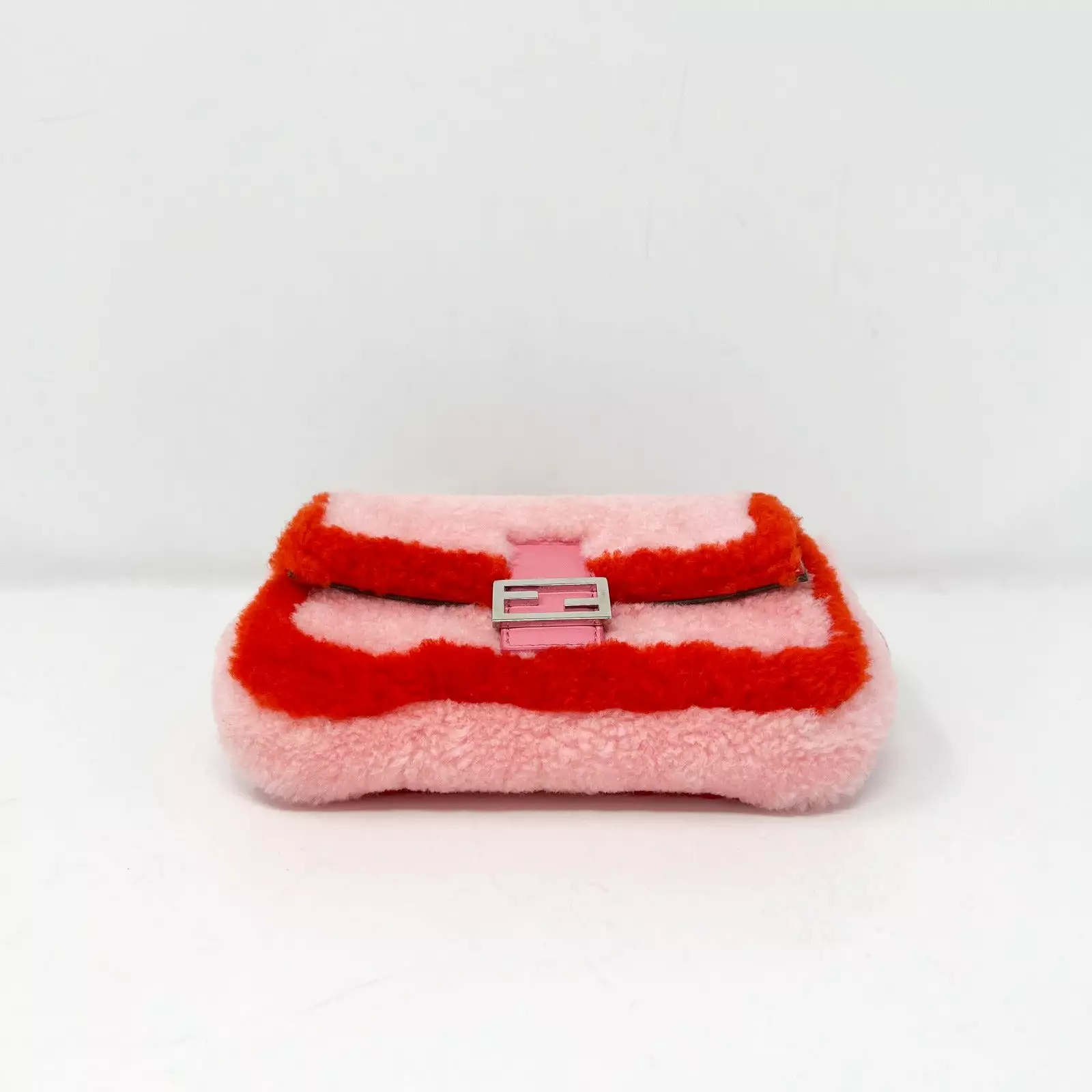 Fendi Micro Baguette Pink Shearling Fur Bag