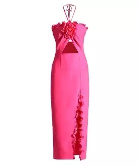 Flower Trim Cutout Long Dress In Pink