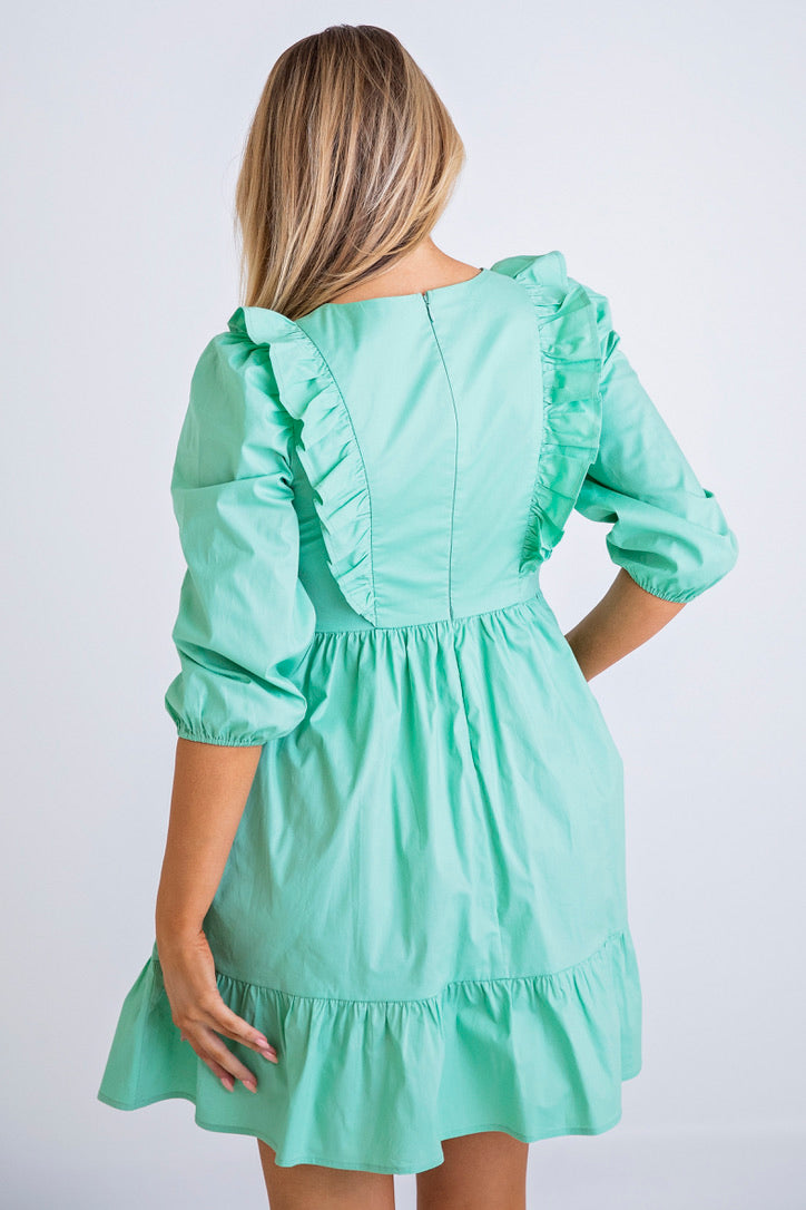 Green Poplin Ruffle Tier Dress