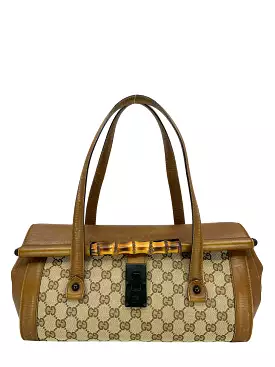 Gucci Monogram GG Canvas Leather Bamboo Bullet Bag