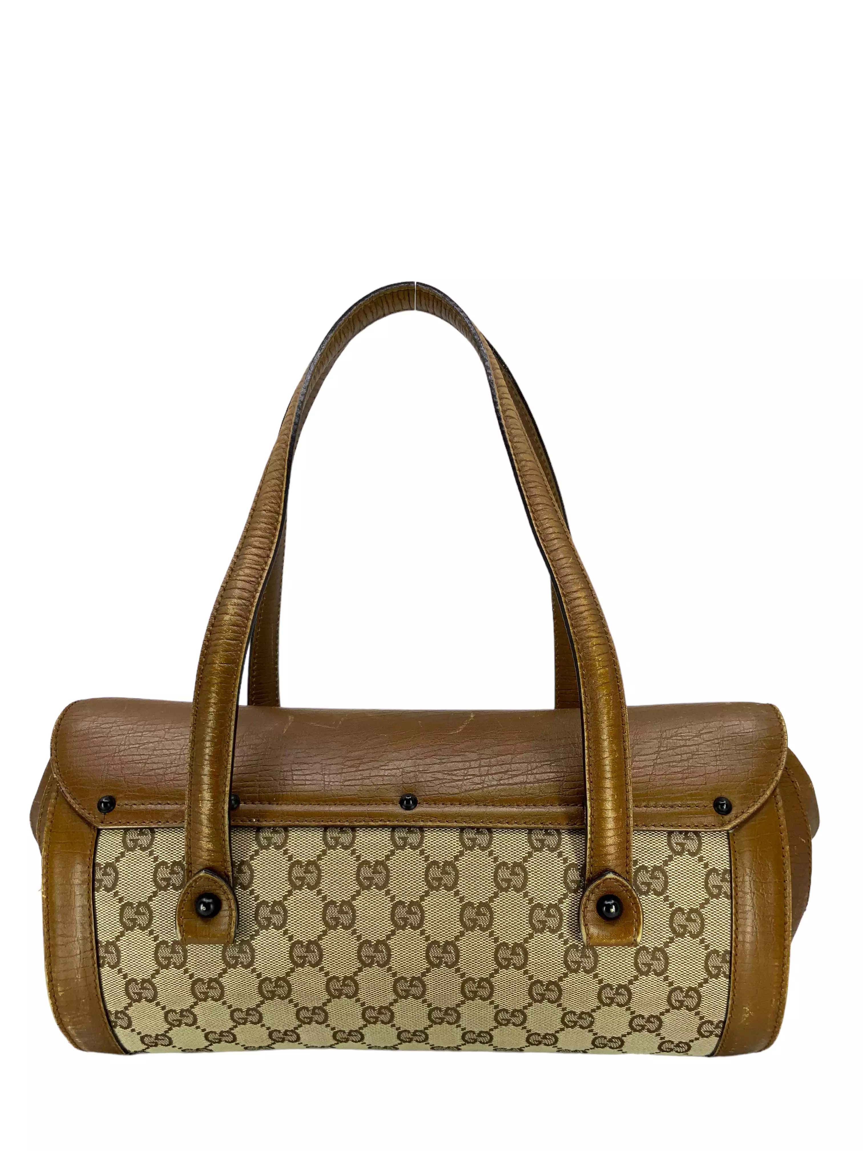 Gucci Monogram GG Canvas Leather Bamboo Bullet Bag