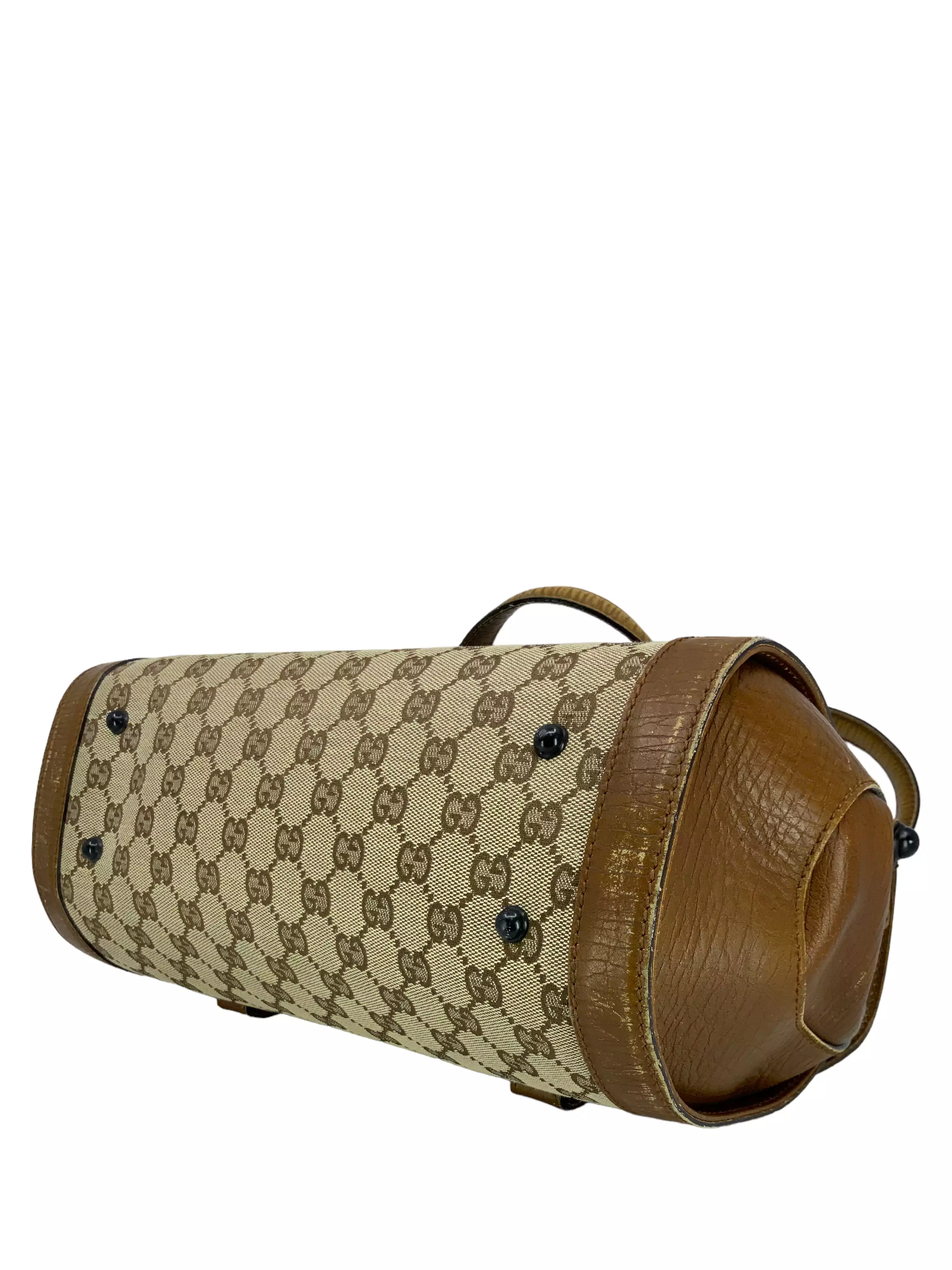 Gucci Monogram GG Canvas Leather Bamboo Bullet Bag