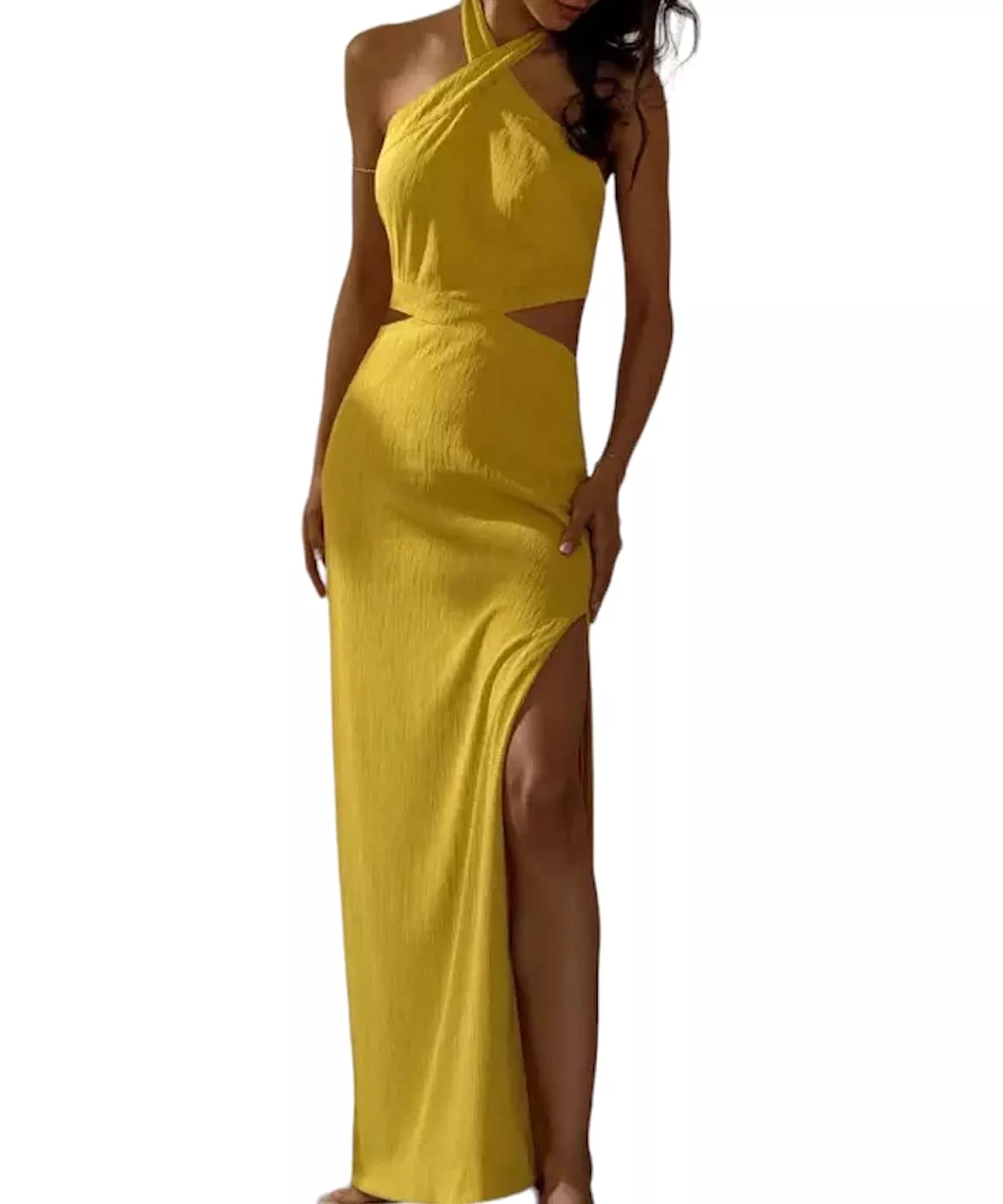 Halter Neck Cutout Long Dress In Yellow