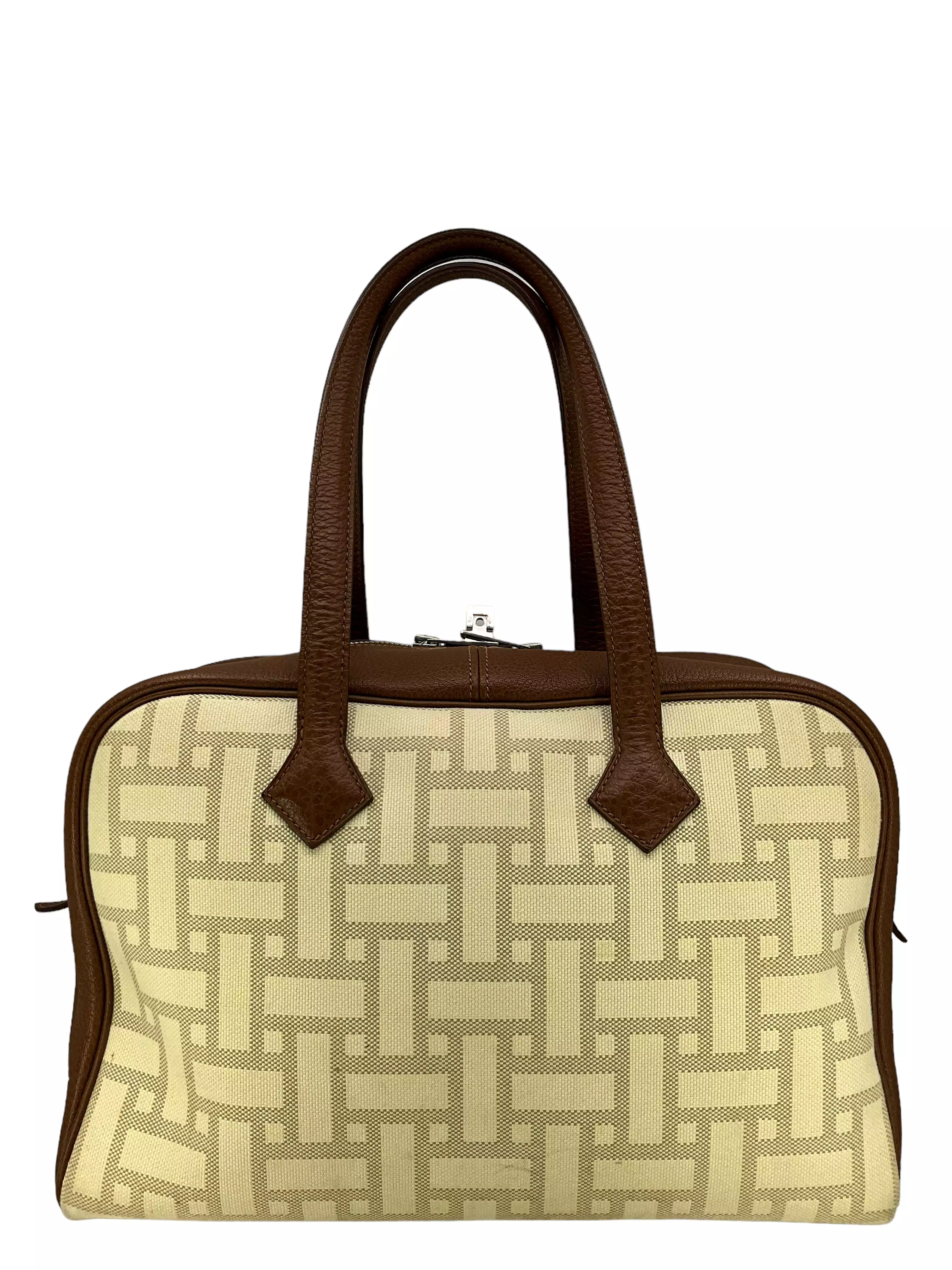 Hermes Victoria Printed Toile And Brown Leather Bag